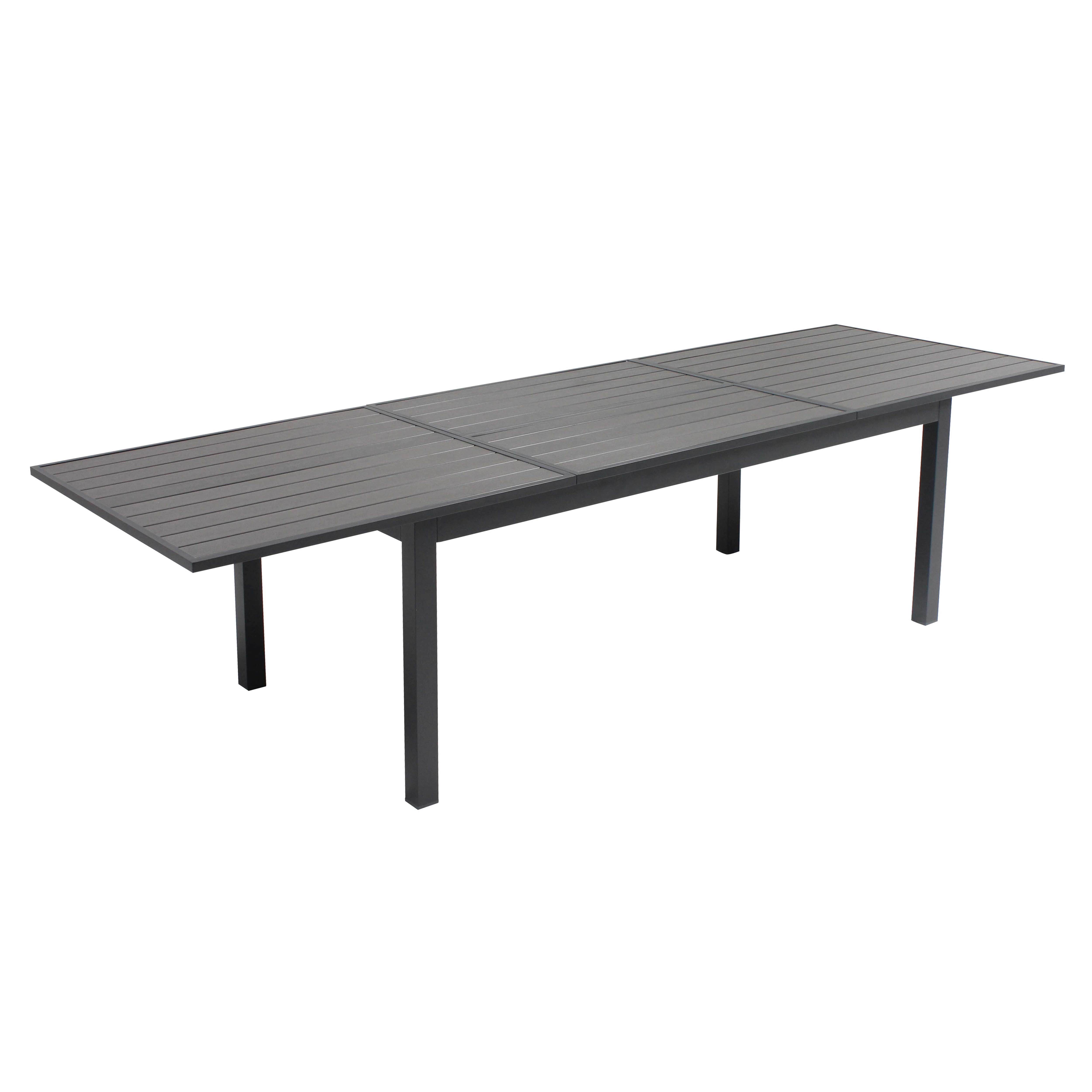 Table de jardin extensible aluminium et bois composite gris
