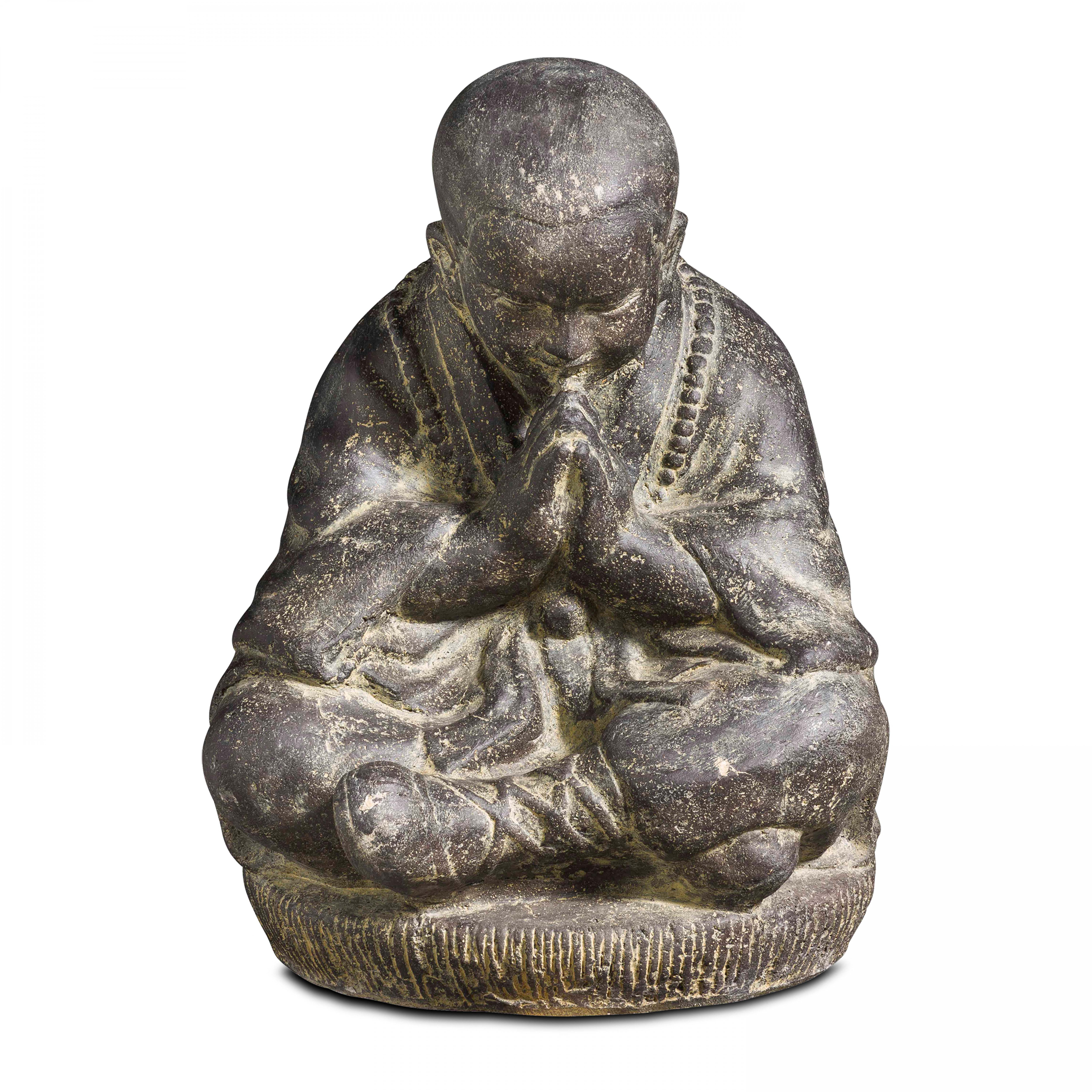 Statue de jardin moine assis en pierre gris
