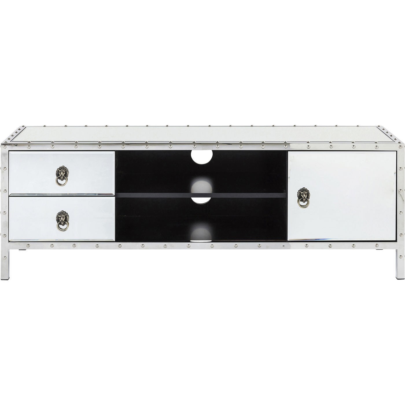 Meuble TV 1 porte 2 tiroirs en verre miroir Meuble TV 1 porte 2 tiroirs en verre miroir