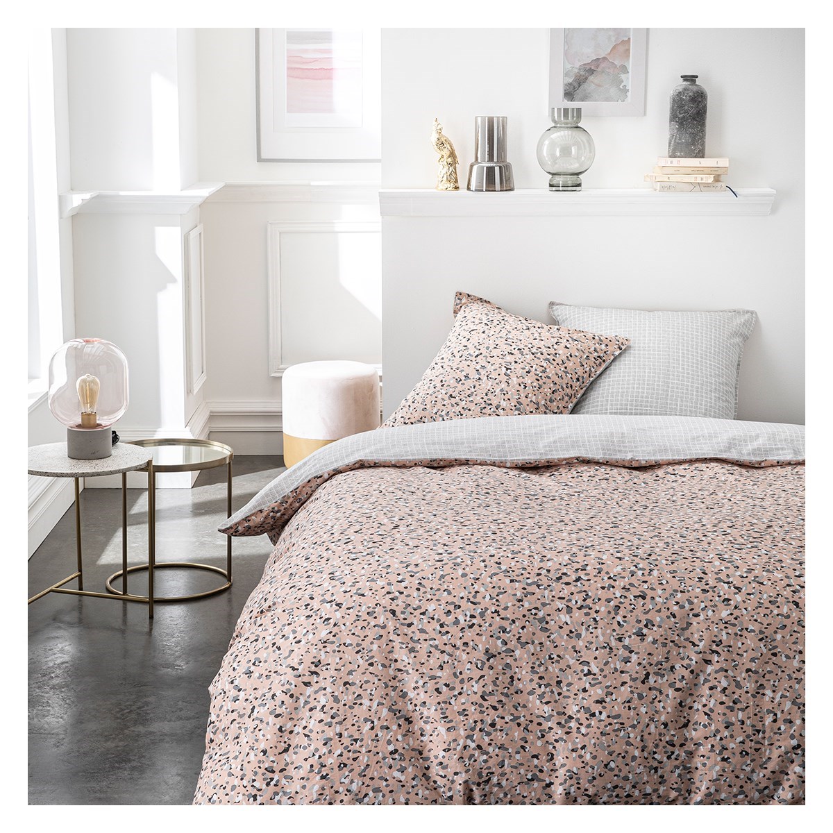 Parure de lit 2 personnes imprimé en Coton Rose 240x260 cm Parure de lit 2 personnes imprimé en Coton Rose 240x260 cm