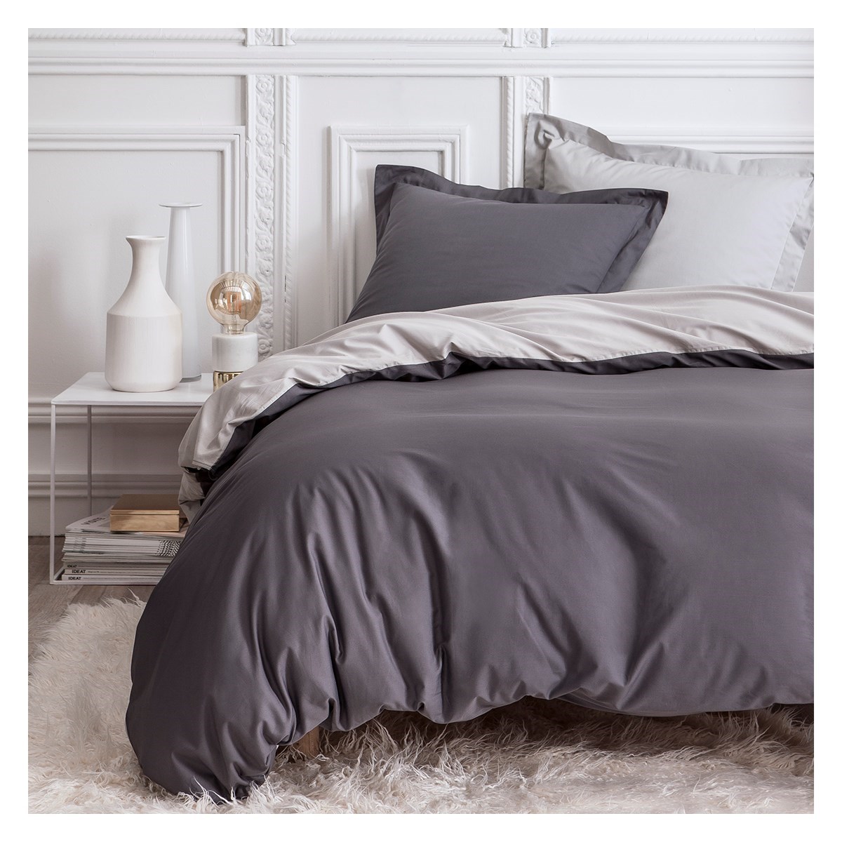 Parure de lit en percale gris 220x240 Parure de lit en percale gris 220x240