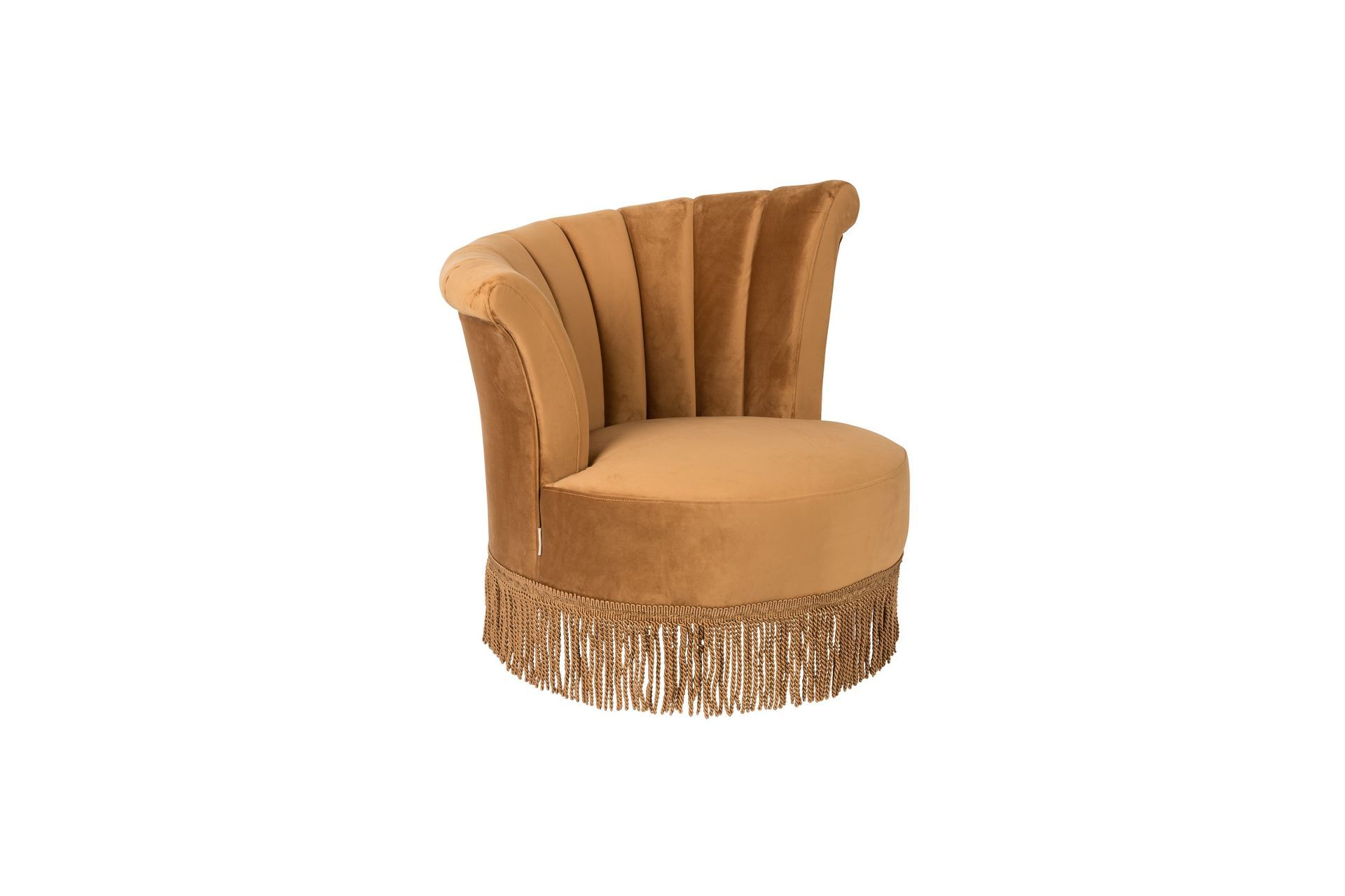 Fauteuil vintage à franges velours or Fauteuil vintage à franges velours or