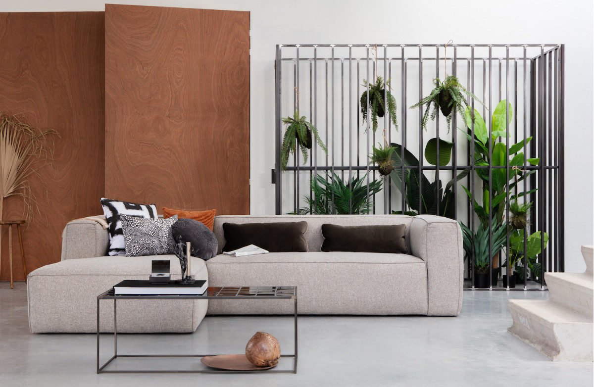 Canapé d'angle gauche en tissu gris clair - Vue supplémentaire 1