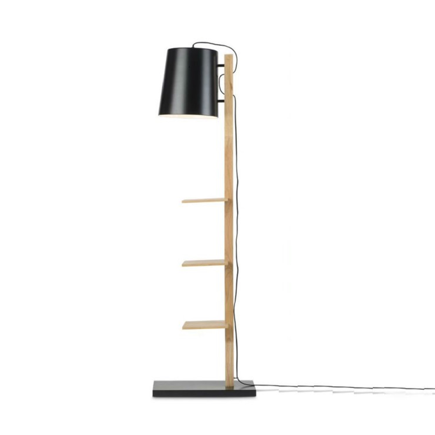 Lampadaire avec Ã©tagÃ¨res mÃ©tal/bois noir H168cm