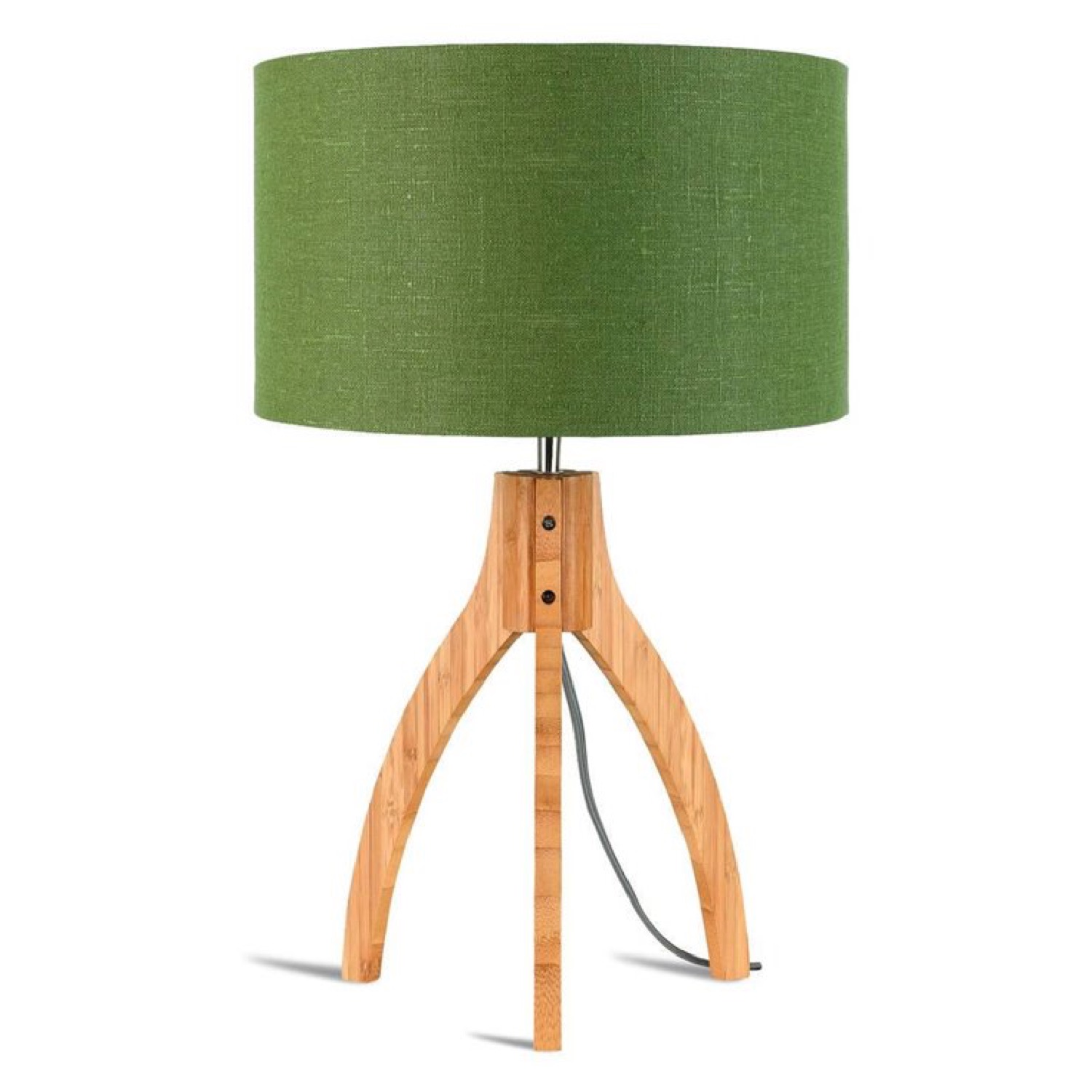 Lampe tripode bambou et lin naturel vert H54cm