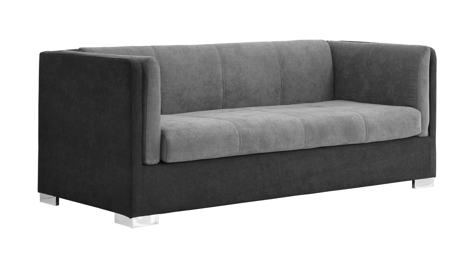 Canapé 3 places style retro en velours bicolore gris foncé Canapé 3 places style retro en velours bicolore gris foncé