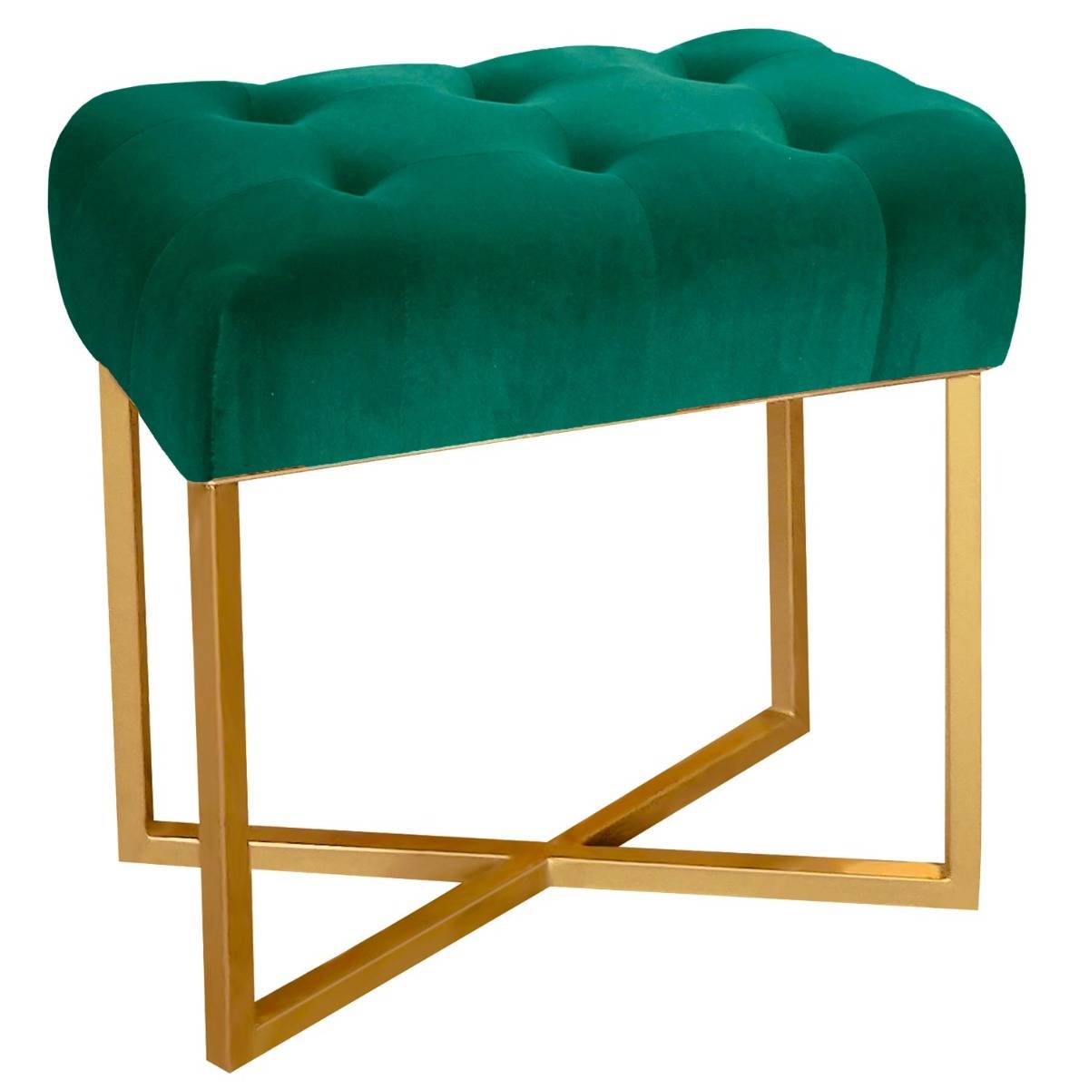 Tabouret pouf rectangle velours vert pied or Tabouret pouf rectangle velours vert pied or