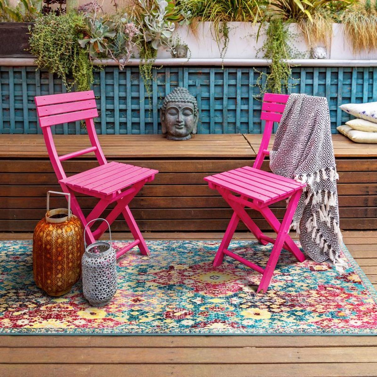 Tapis pour intérieur-extérieur losanges rouge-bleu 80x200