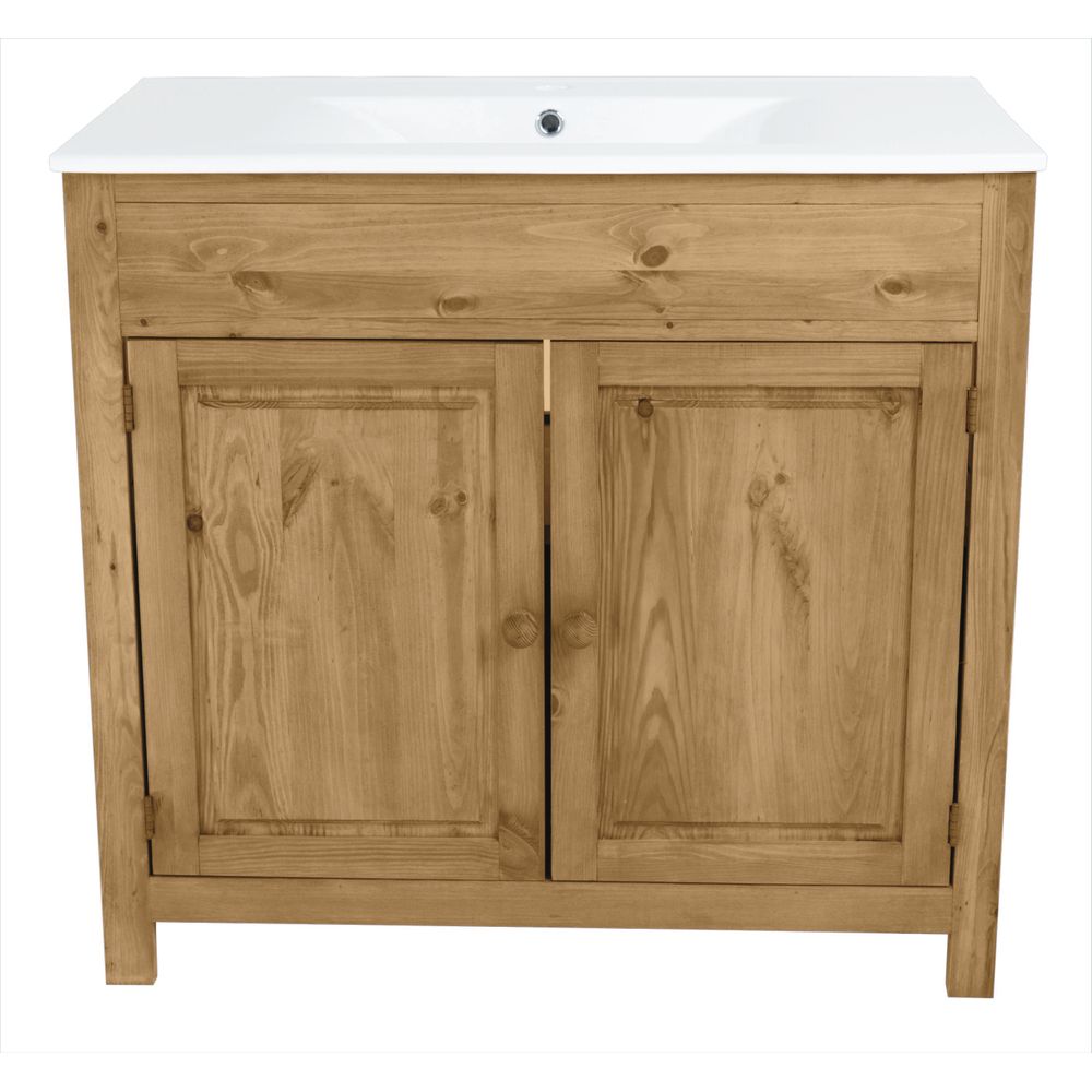 Meuble salle de bain pin massif 2 portes 1 vasque 92 cm Meuble salle de bain pin massif 2 portes 1 vasque 92 cm