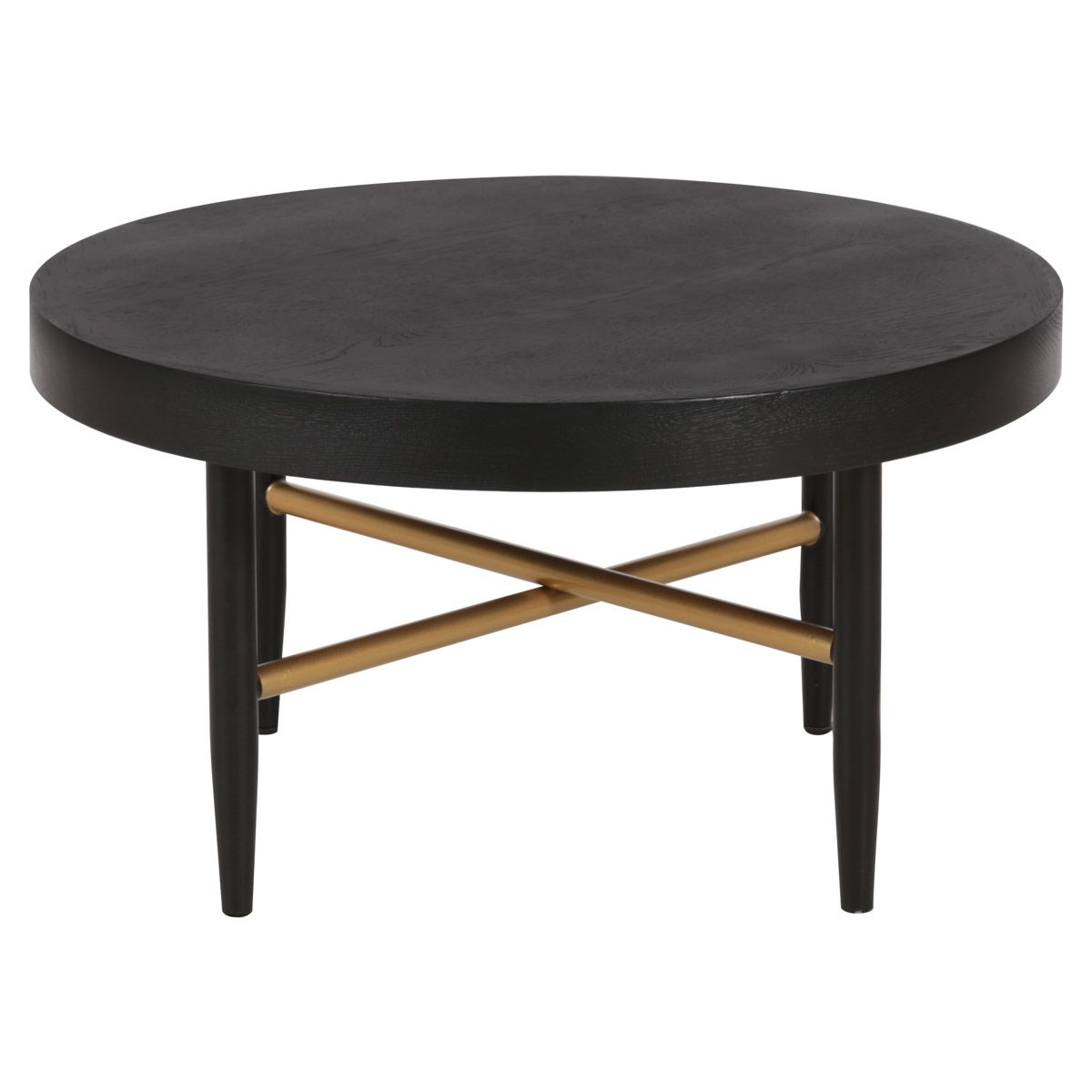 Table basse en chêne et métal noir et doré D 60 cm Table basse en chêne et métal noir et doré D 60 cm