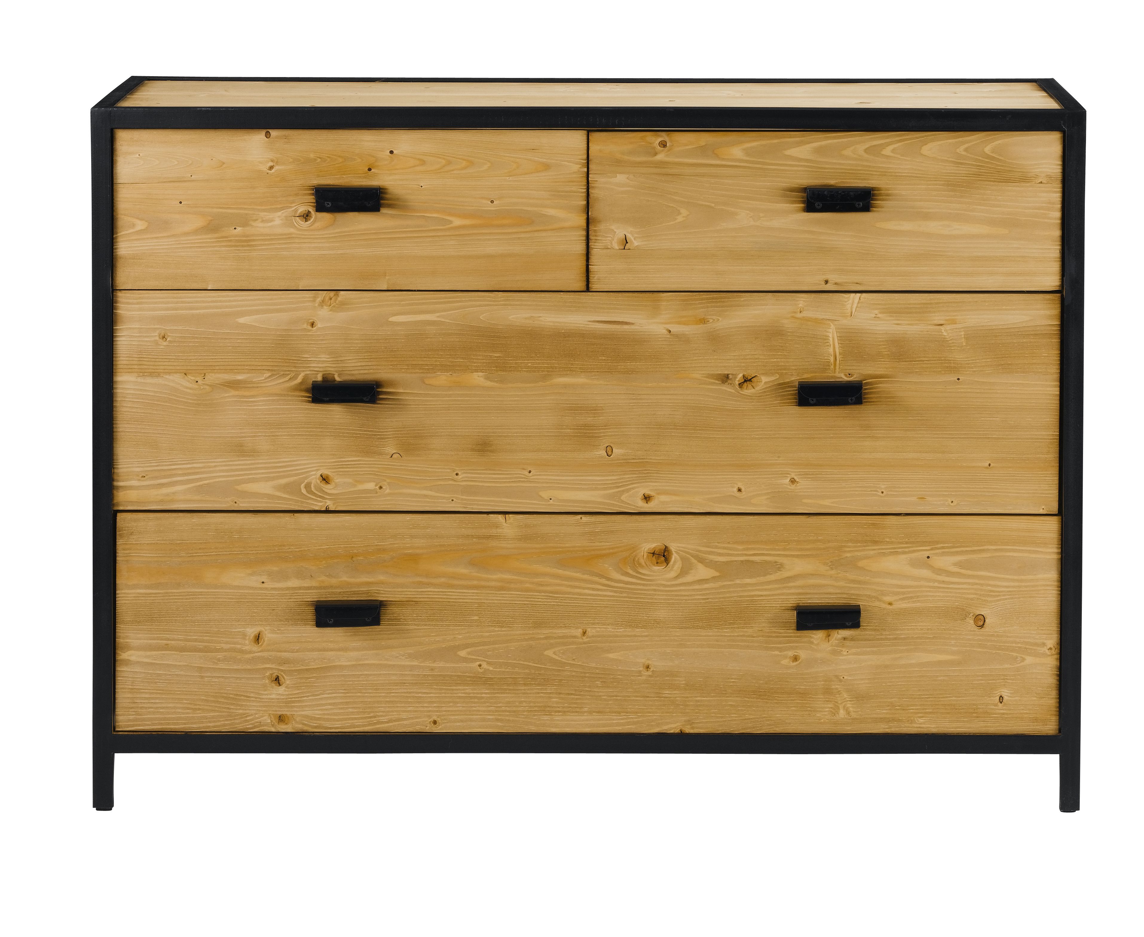 Commode pin massif ciré et métal 4 tiroirs Commode pin massif ciré et métal 4 tiroirs