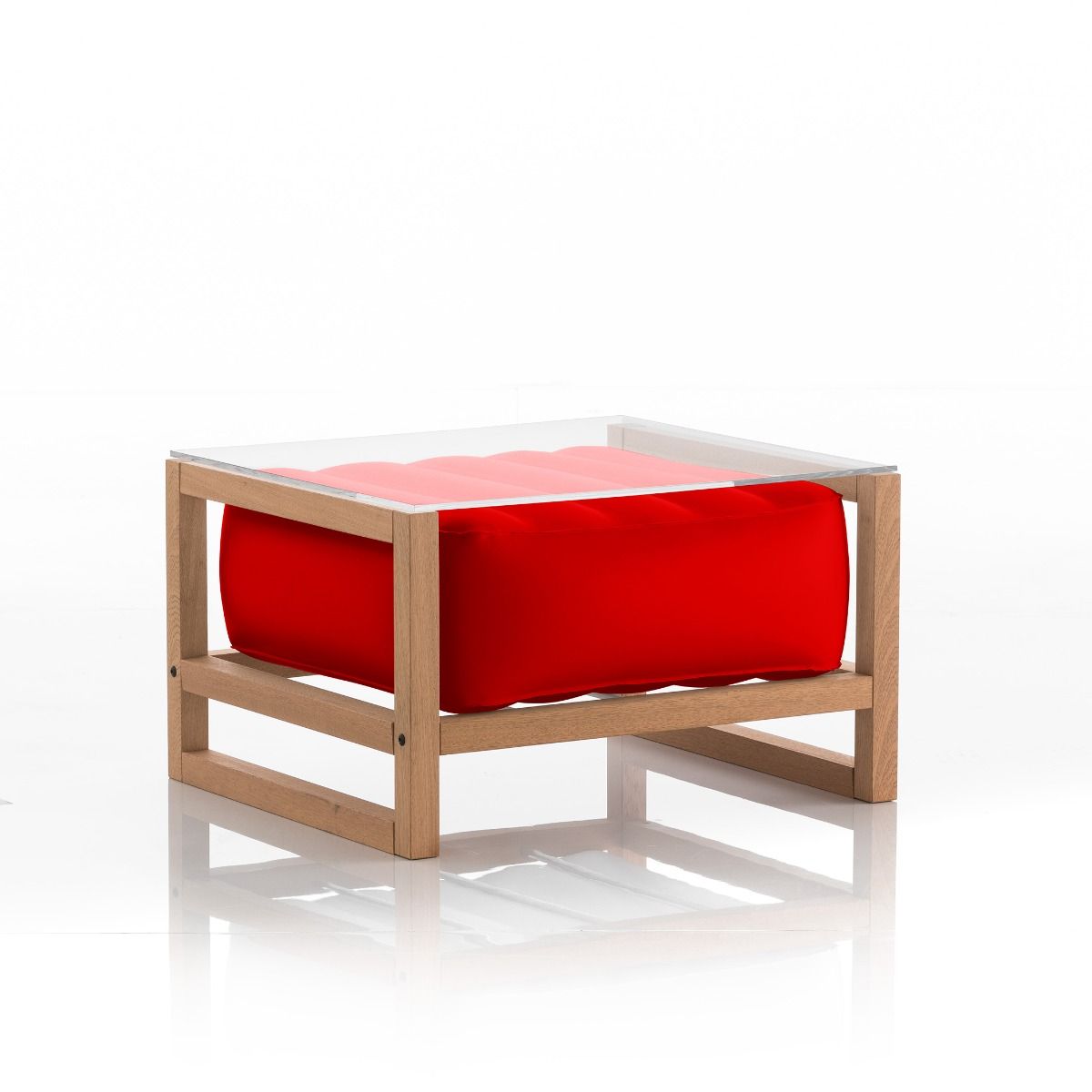 Table basse pvc rouge cadre en bois