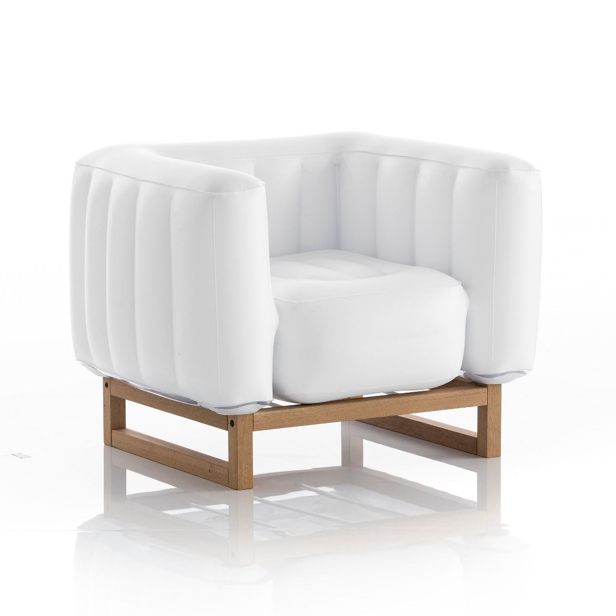 Fauteuil pvc blanc opaque cadre bois