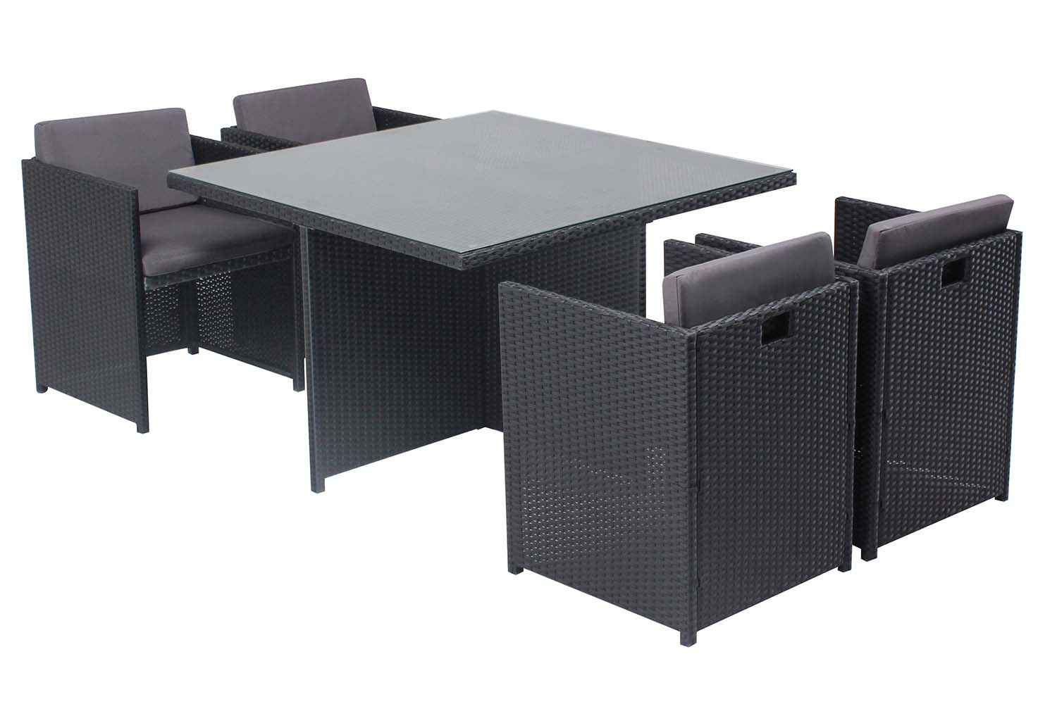 Table et chaises 4 places encastrables en résine noir/gris