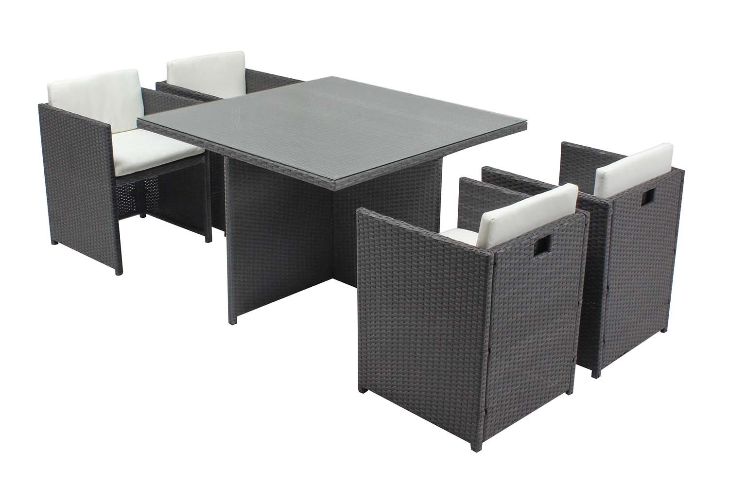 Table et chaises 4 places encastrables en résine gris/blanc