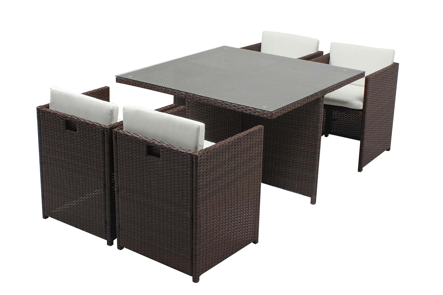 Table et chaises 4 places encastrables résine marron/blanc