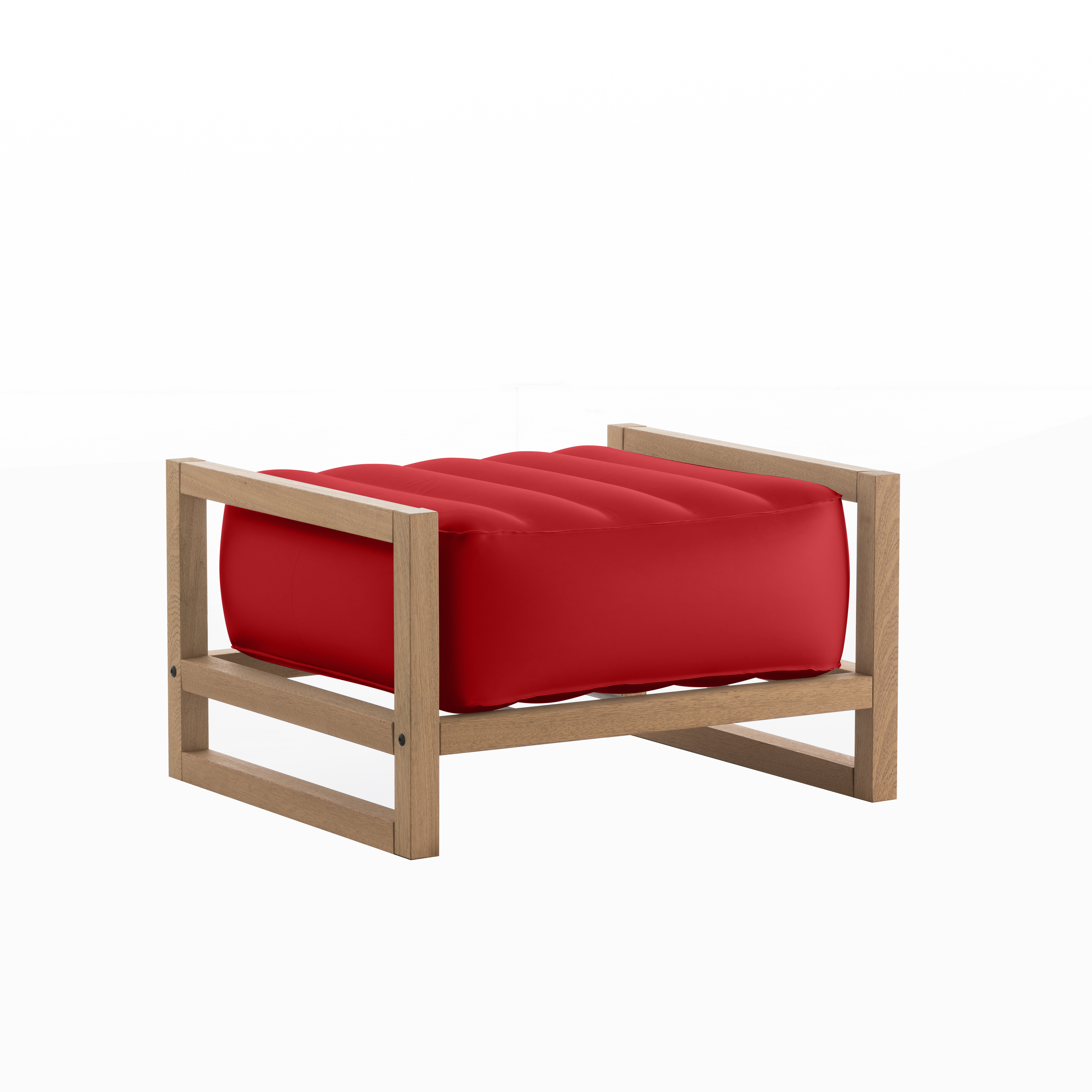 Pouf pvc rouge cadre en bois