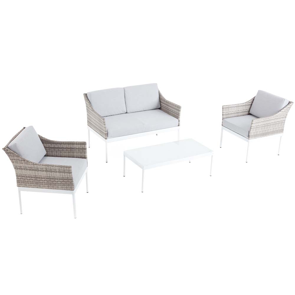 Salon de jardin bas 4 places en aluminium gris et blanc