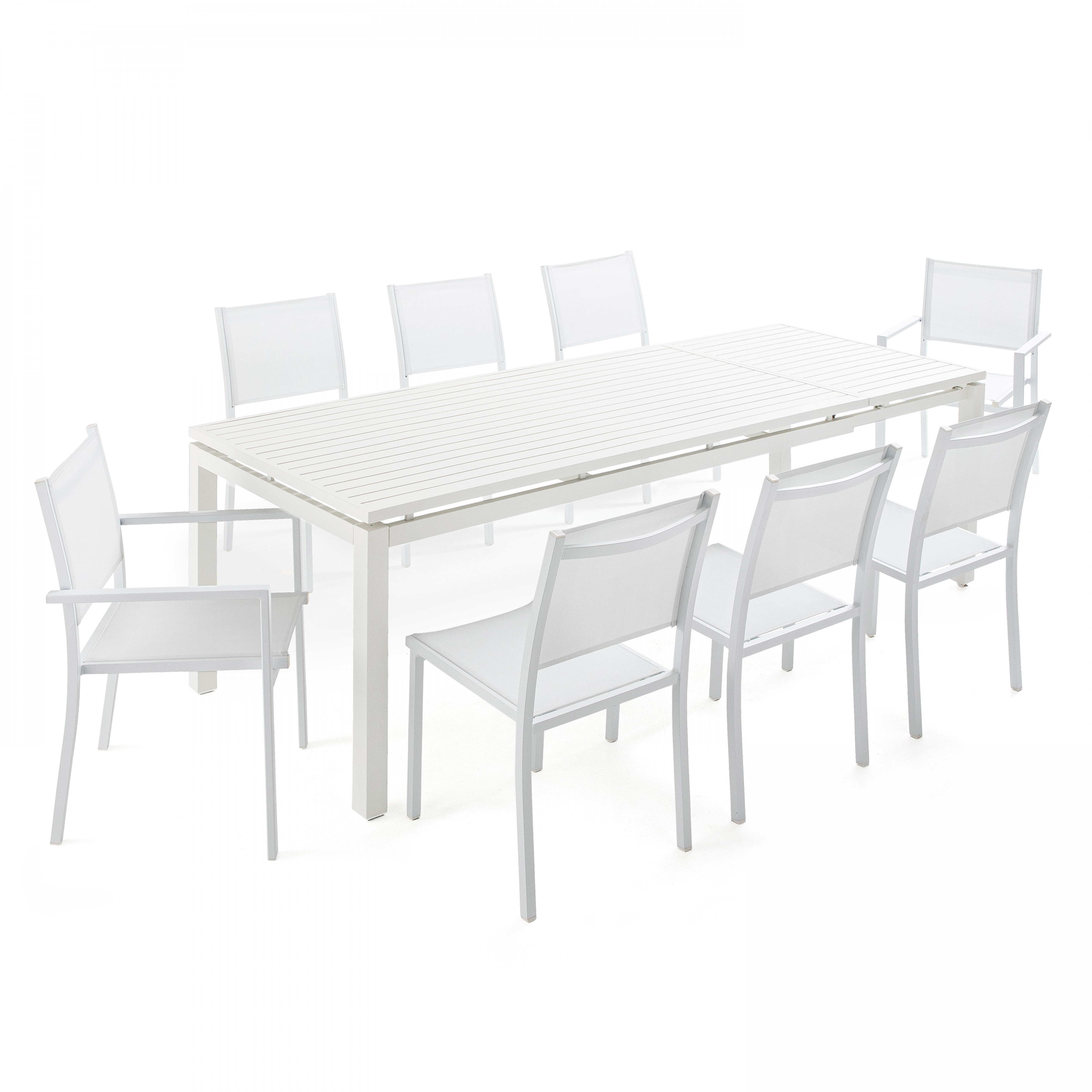 Ensemble table de jardin extensible en aluminium et 8 chaises blanc