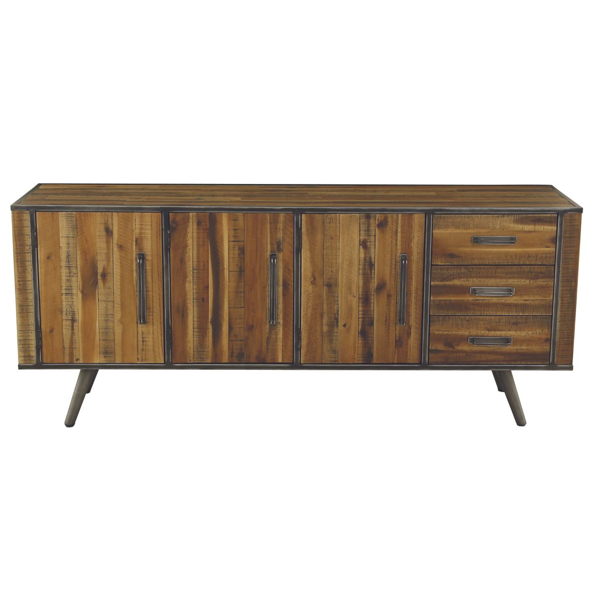Buffet enfilade 3 portes 3 tiroirs bois et métal Buffet enfilade 3 portes 3 tiroirs bois et métal