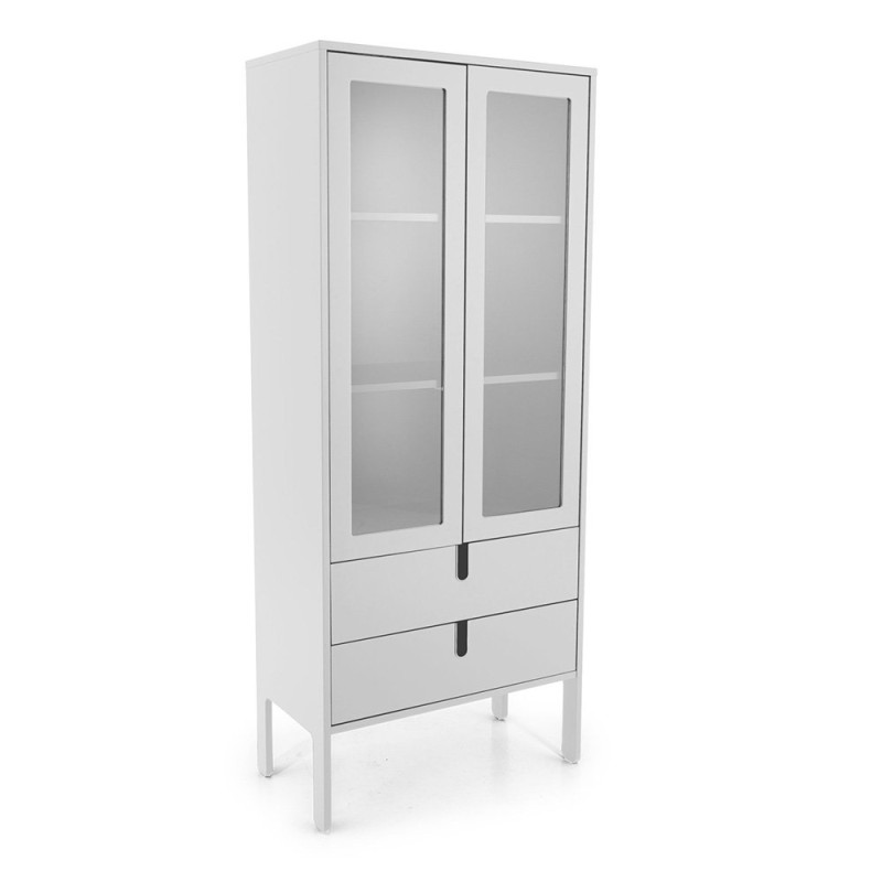 Armoire double portes vitrÃ©es et tiroirs Blanc