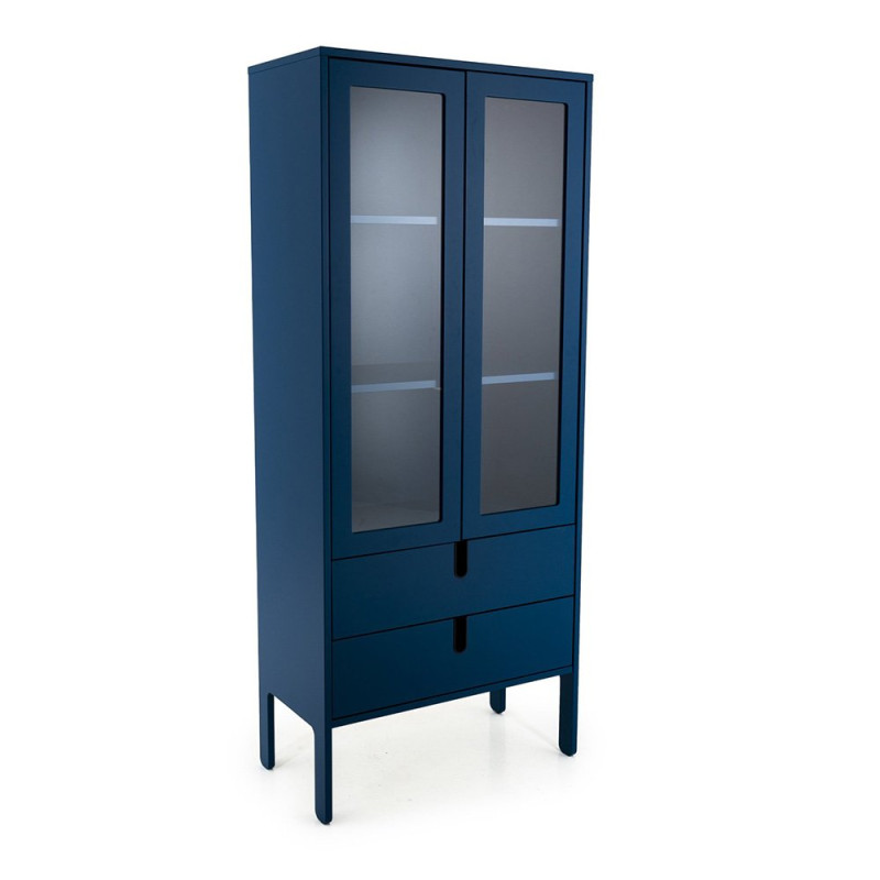 Armoire double portes vitrées et tiroirs Bleu