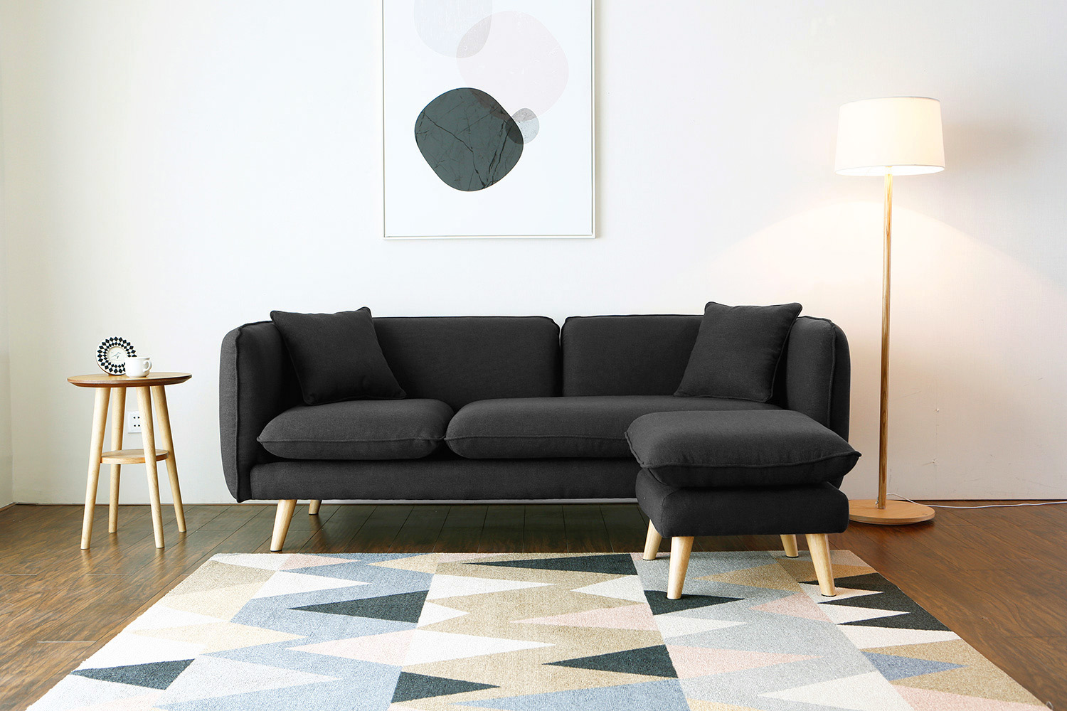 Canapé 3 places et 1 pouf gris anthracite - Vue supplémentaire 1