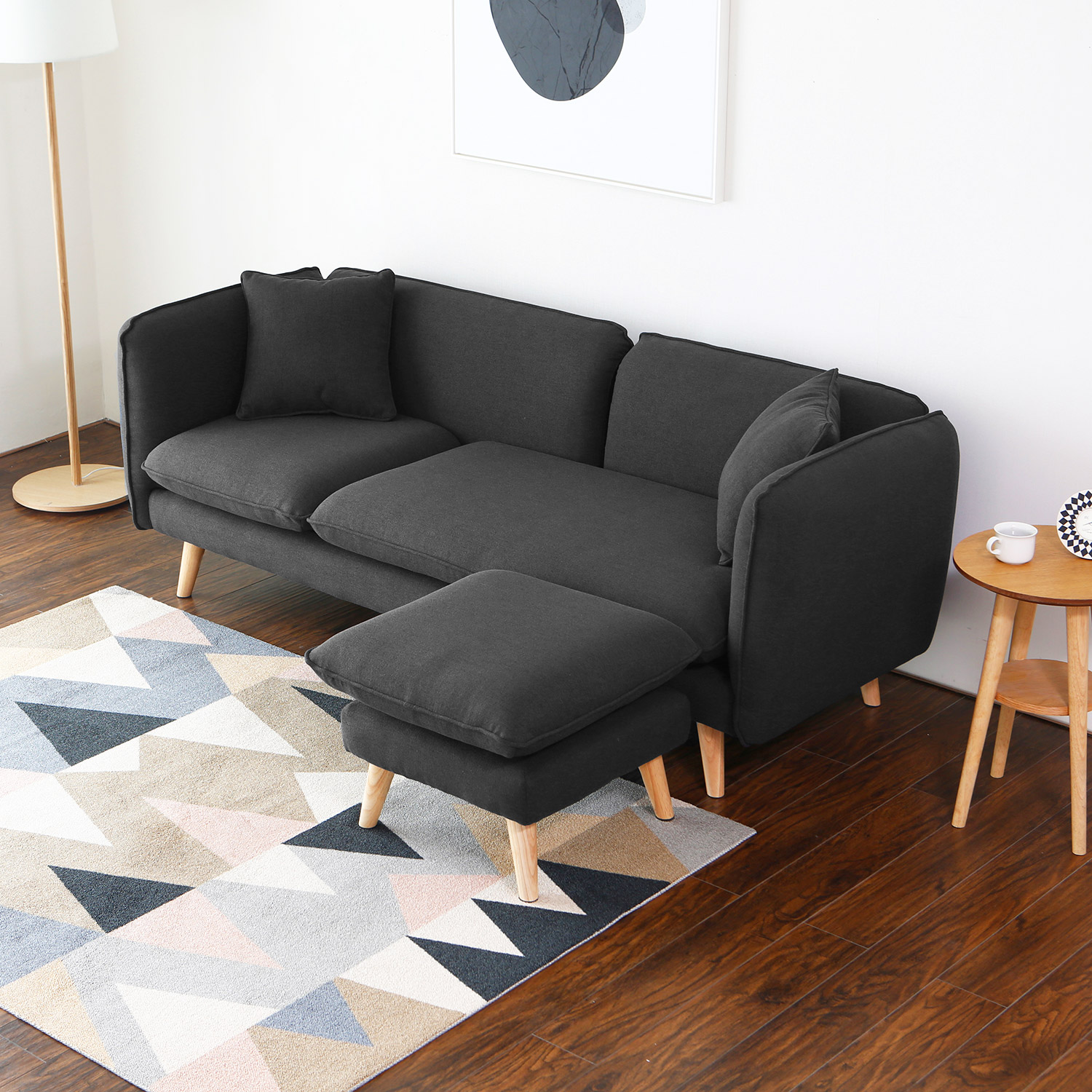 Canapé 3 places et 1 pouf gris anthracite - Vue supplémentaire 2