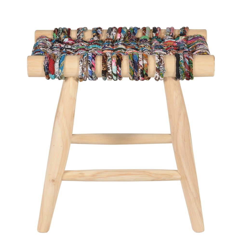 Tabouret en teck et cordage multicolor Tabouret en teck et cordage multicolor