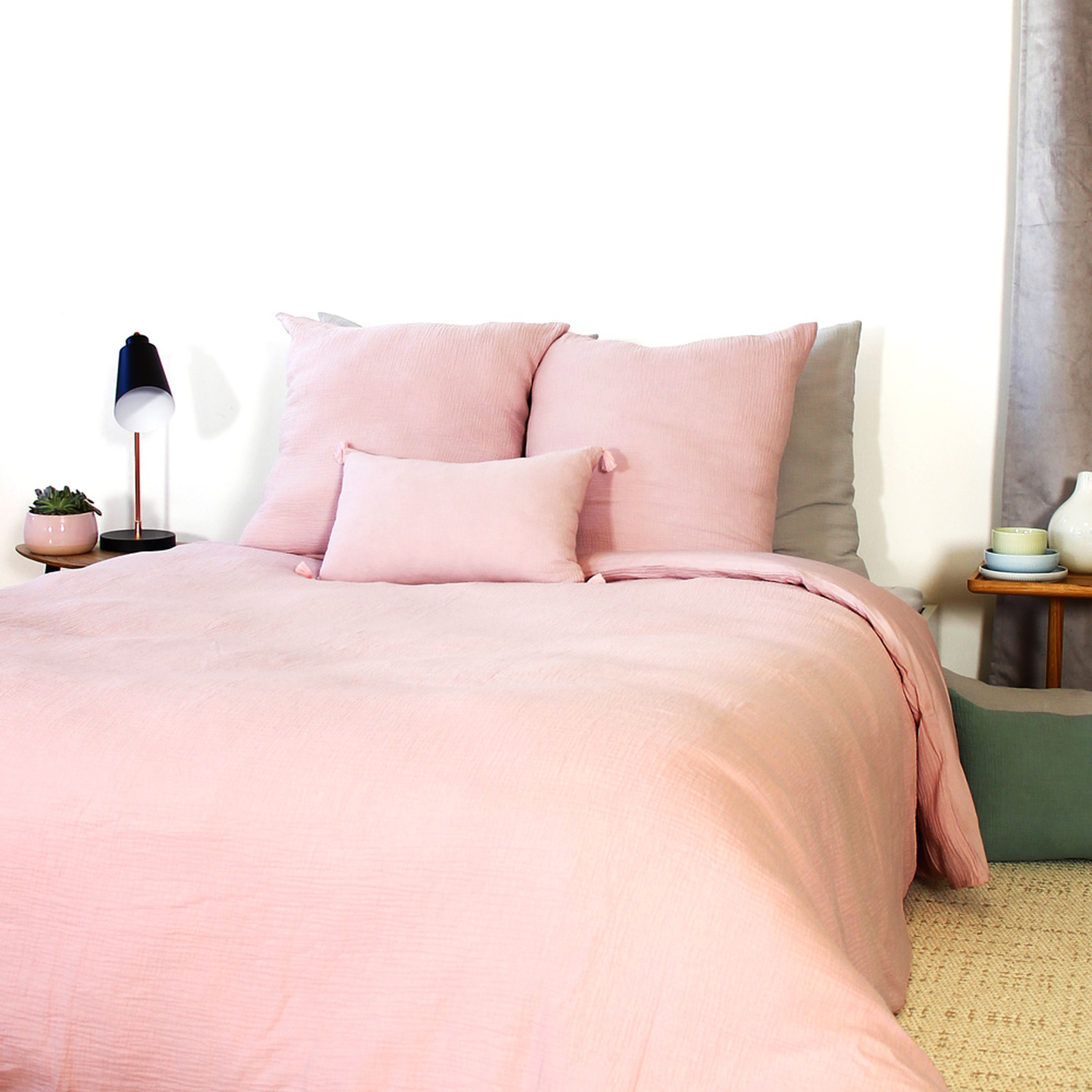 Parure de lit en coton rose 240x260 Parure de lit en coton rose 240x260