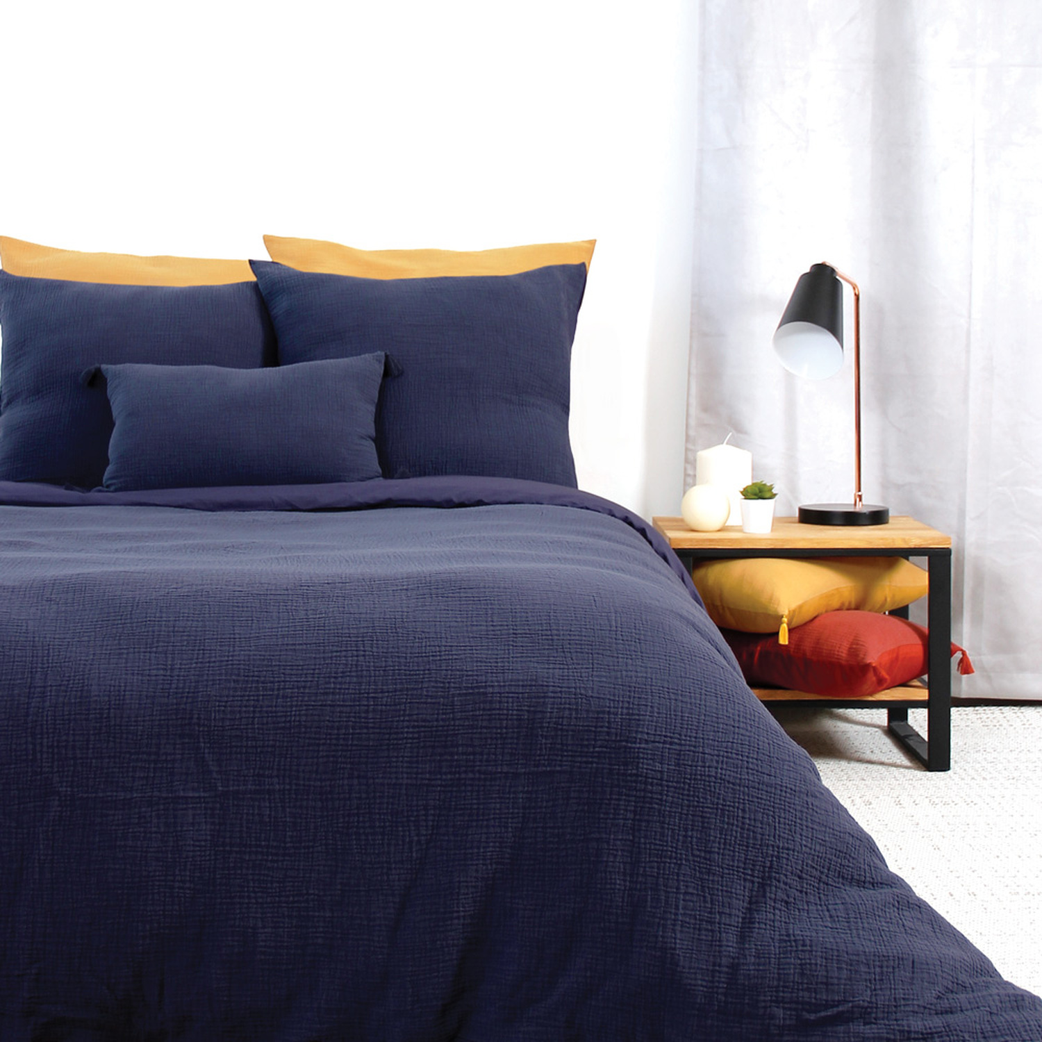 Parure de lit en coton bleu 240x260 Parure de lit en coton bleu 240x260