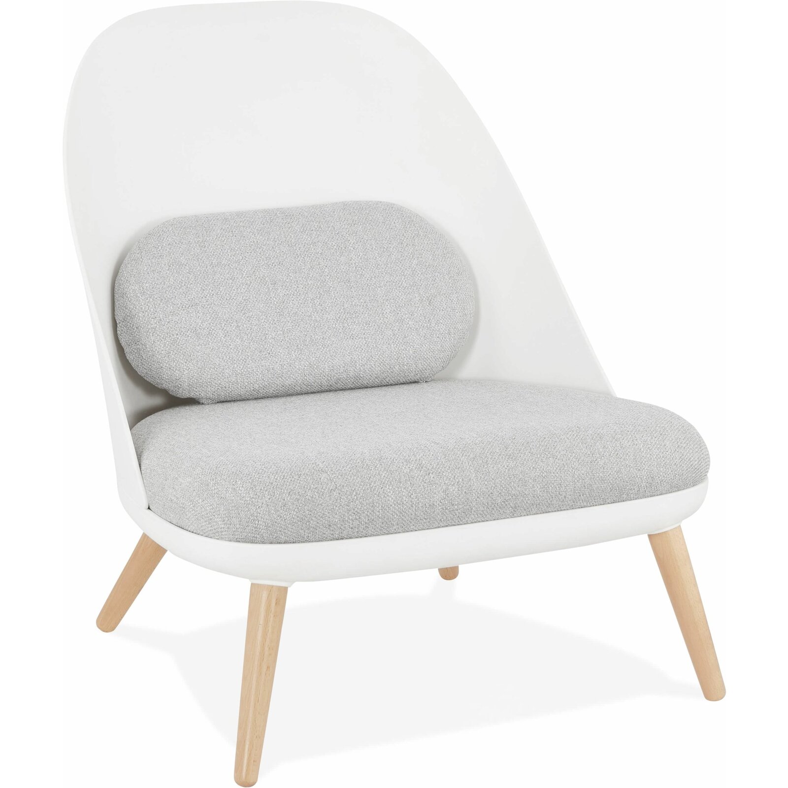 Fauteuil design scandinave large blanc gris et bois clair Fauteuil design scandinave large blanc gris et bois clair