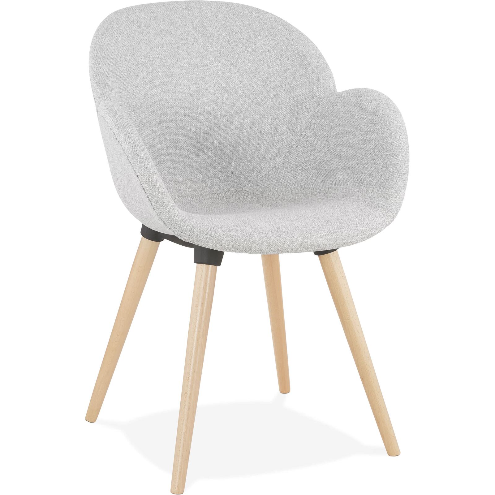 Fauteuil design rembourré tissu gris clair pieds bois Fauteuil design rembourré tissu gris clair pieds bois