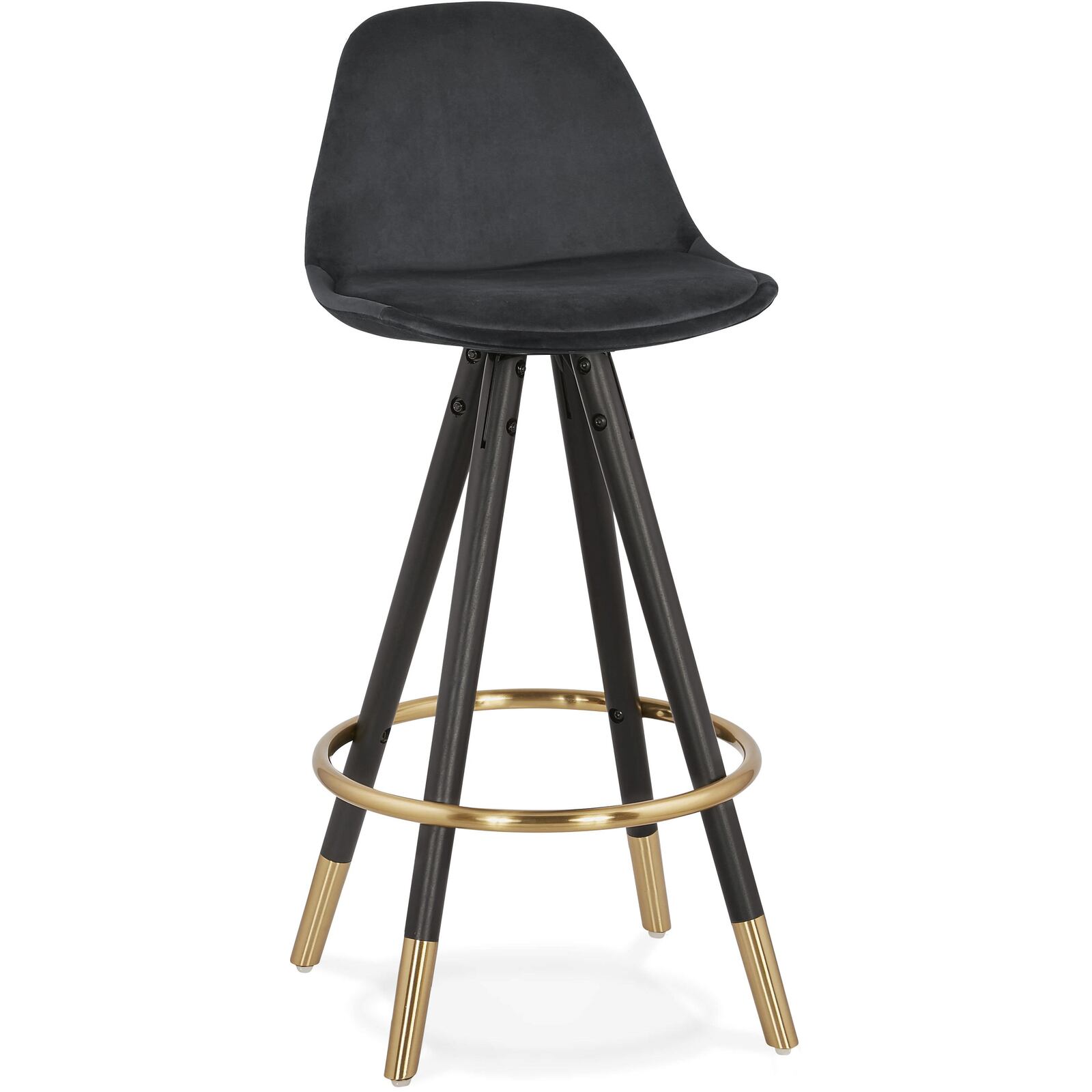 Tabouret de bar design bois noir et velours noir h87cm