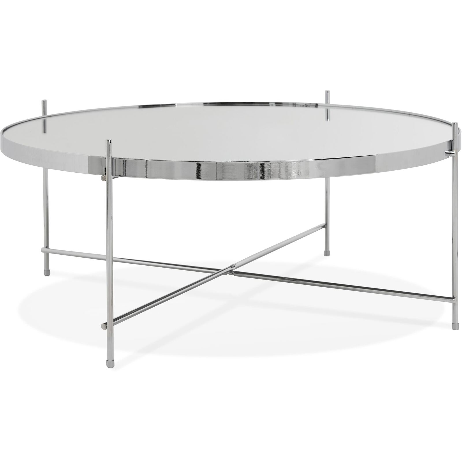 Table basse design métal et verre miroir chrome d83cm