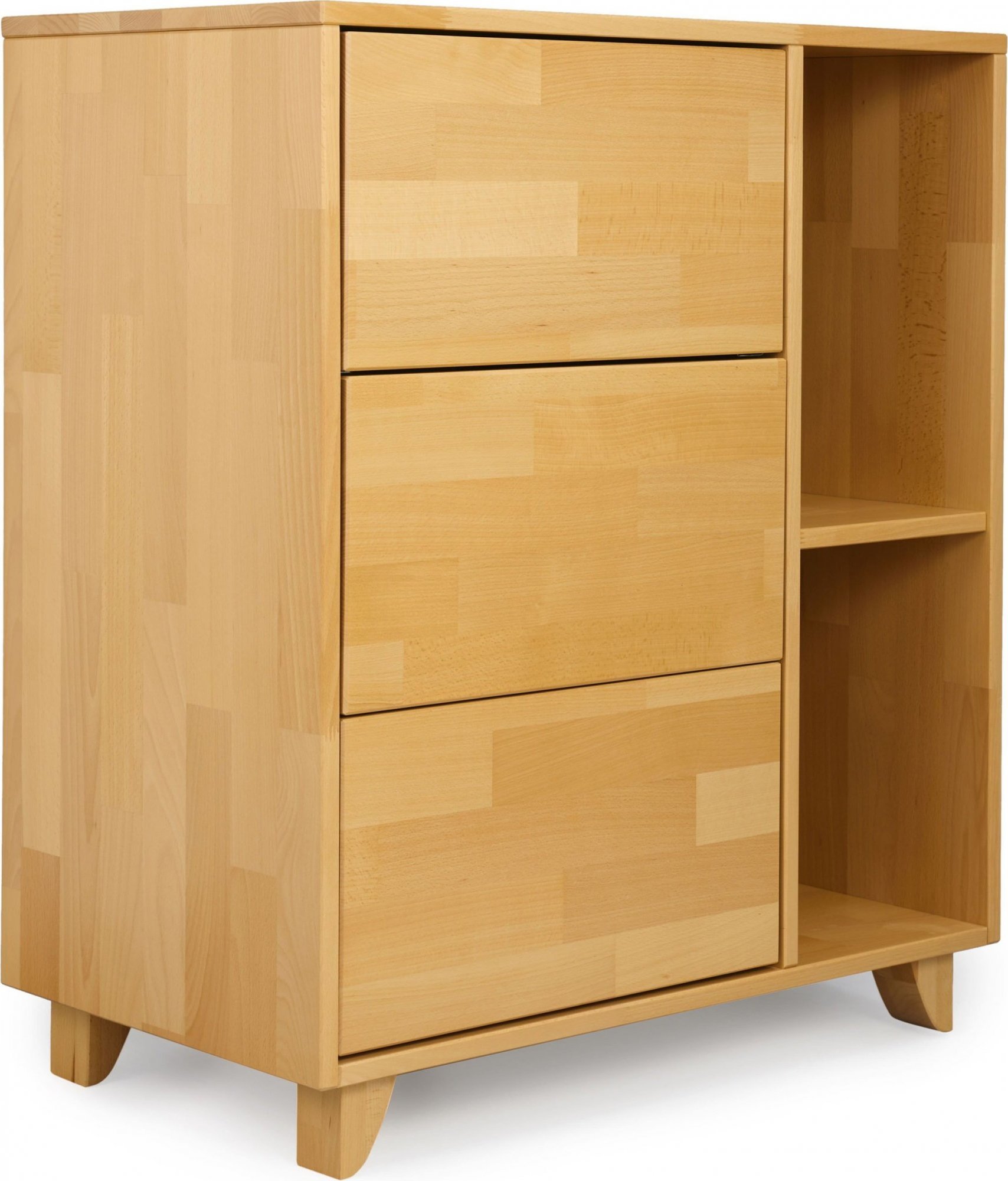 Commode en hÃªtre 2 niches 3 tiroirs couleur bois clair