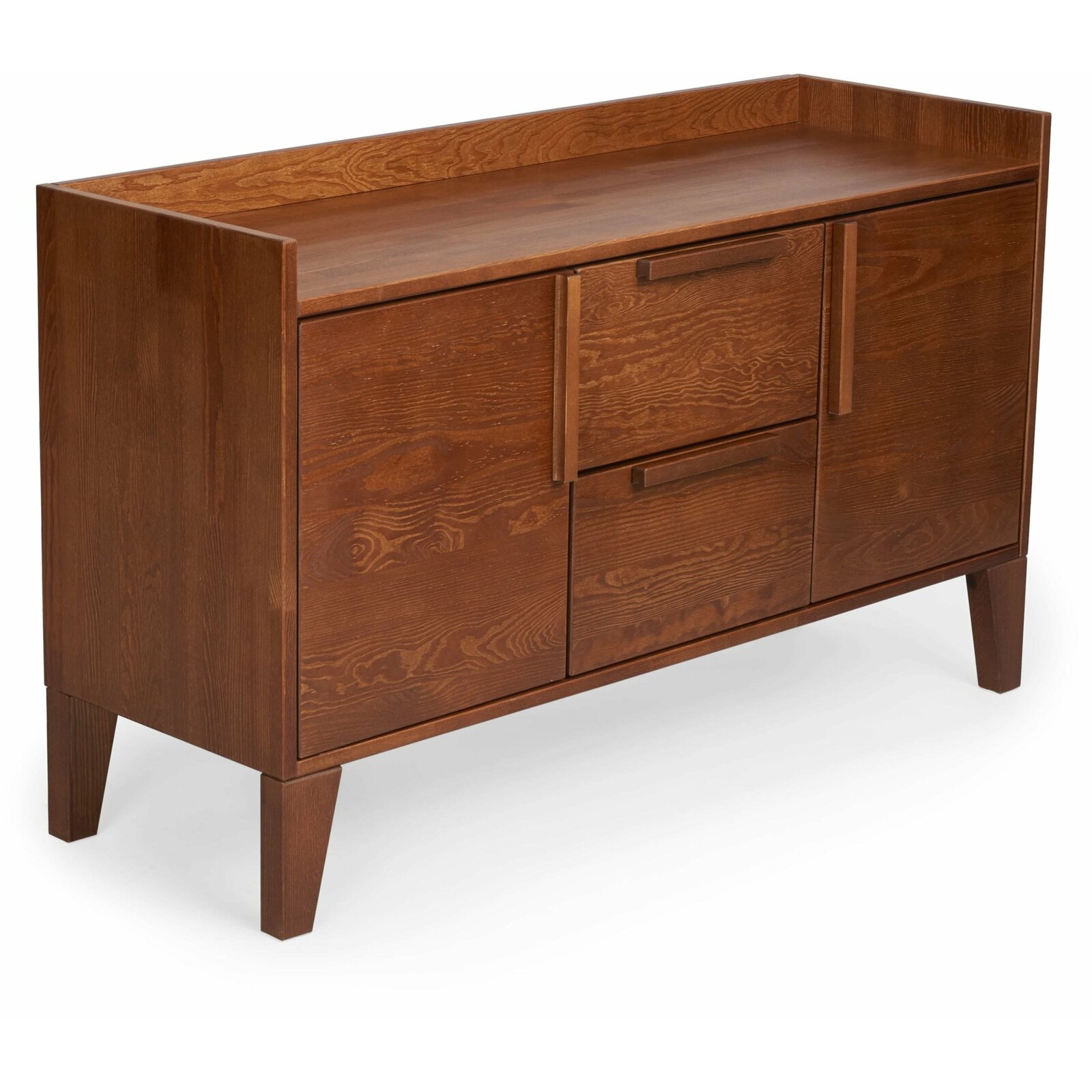 Commode 2 tiroirs 2 portes en pin massif foncé Commode 2 tiroirs 2 portes en pin massif foncé