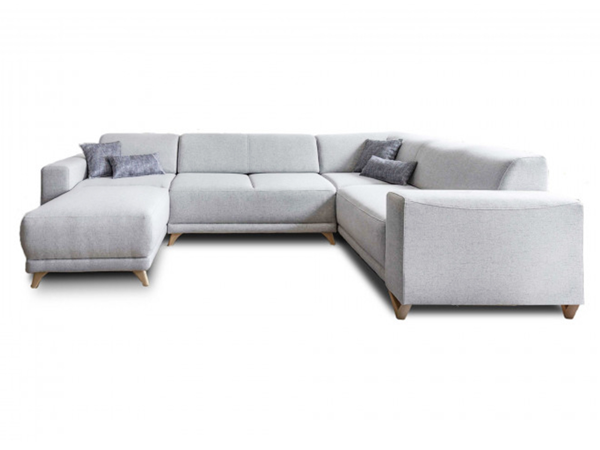Canapé panoramique Angle droit 7 places Tissu Gris clair