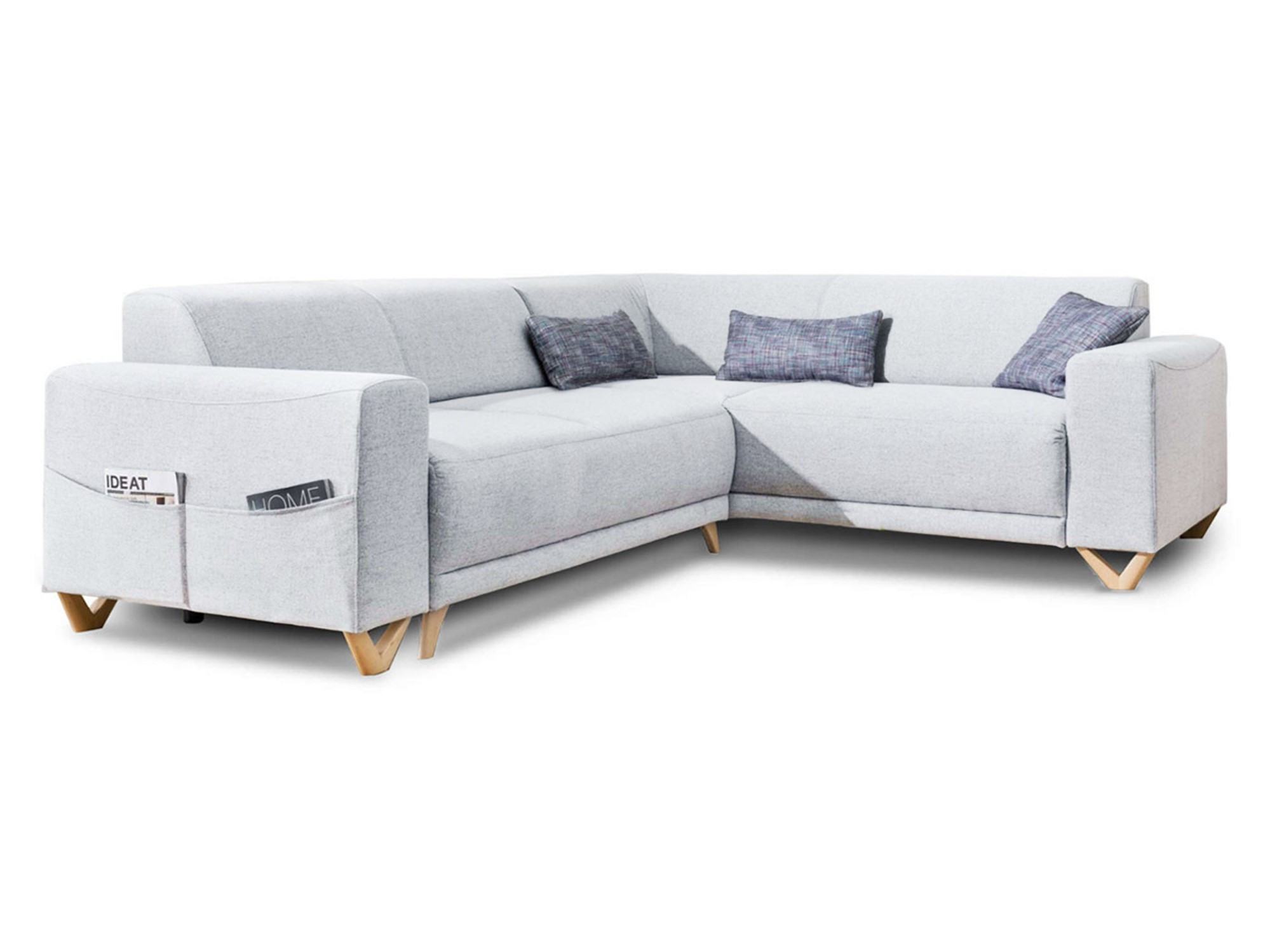 Canapé panoramique Angle droit 6 places Tissu Gris clair