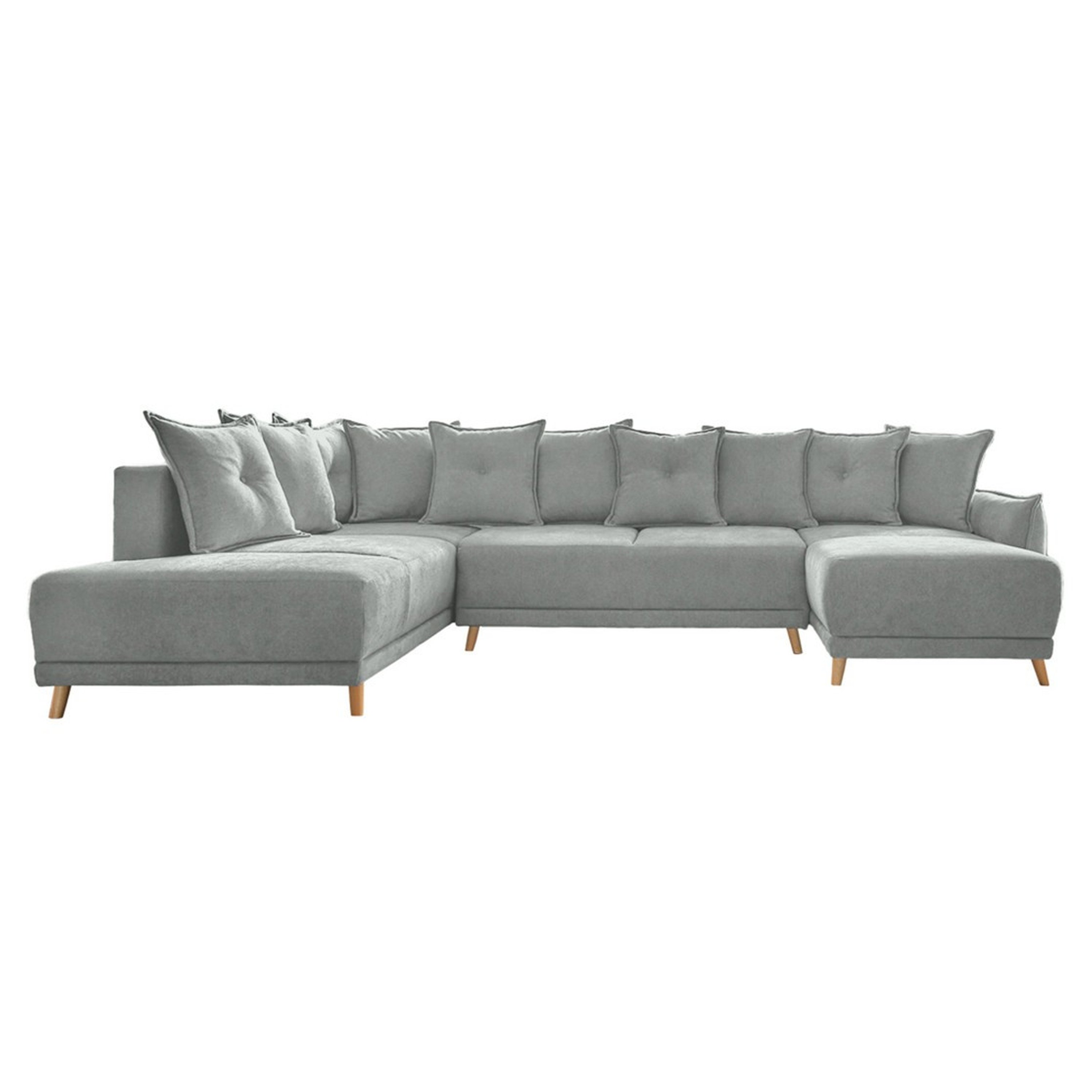 Canapé panoramique 7 places Angle gauche en Tissu Gris clair