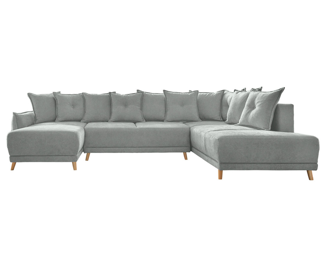 Canapé panoramique Angle droit 7 places Tissu Gris clair