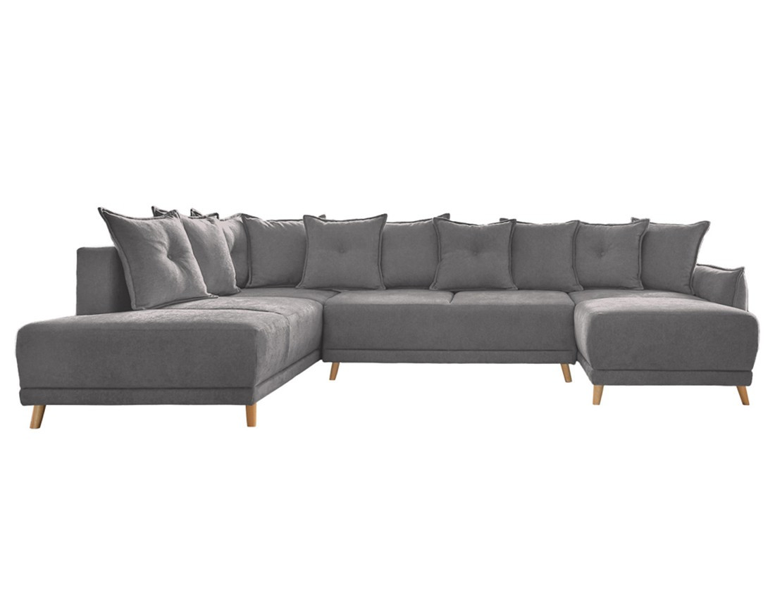 Canapé panoramique Angle gauche 7 places Tissu Gris foncé