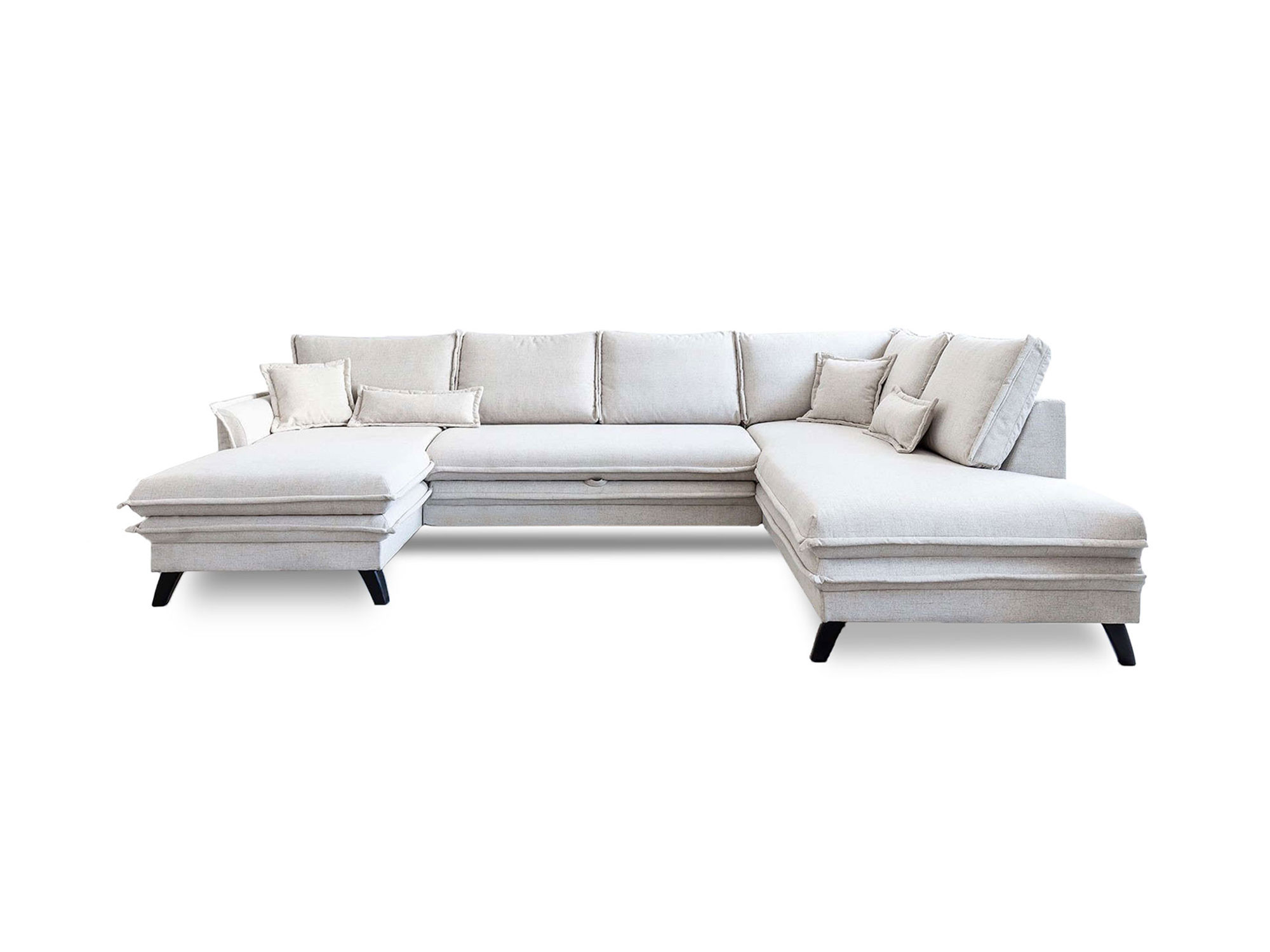 Canapé panoramique Angle droit 7 places Tissu Beige
