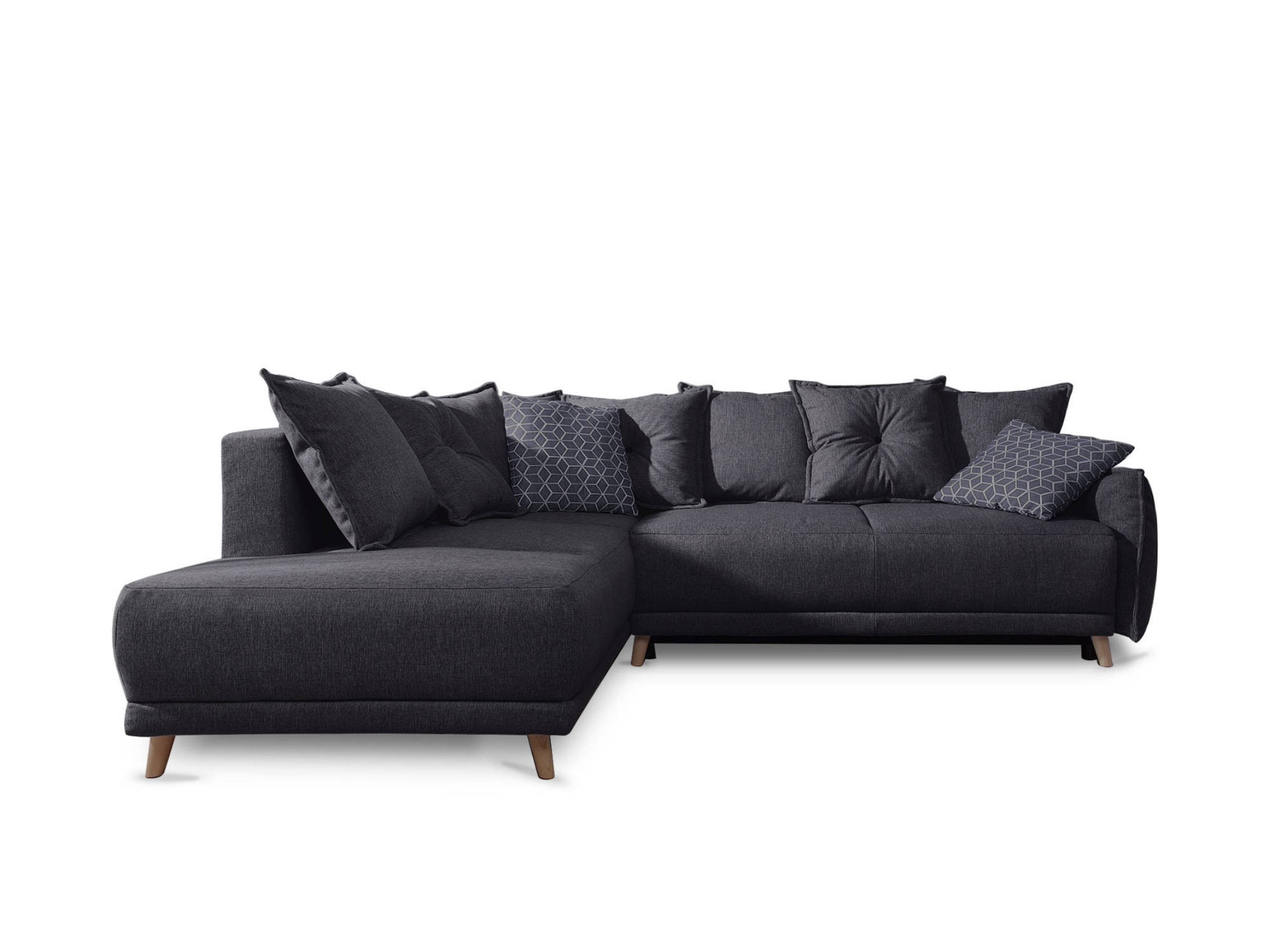 Canapé d'angle gauche convertible 5 places Tissu Gris foncé