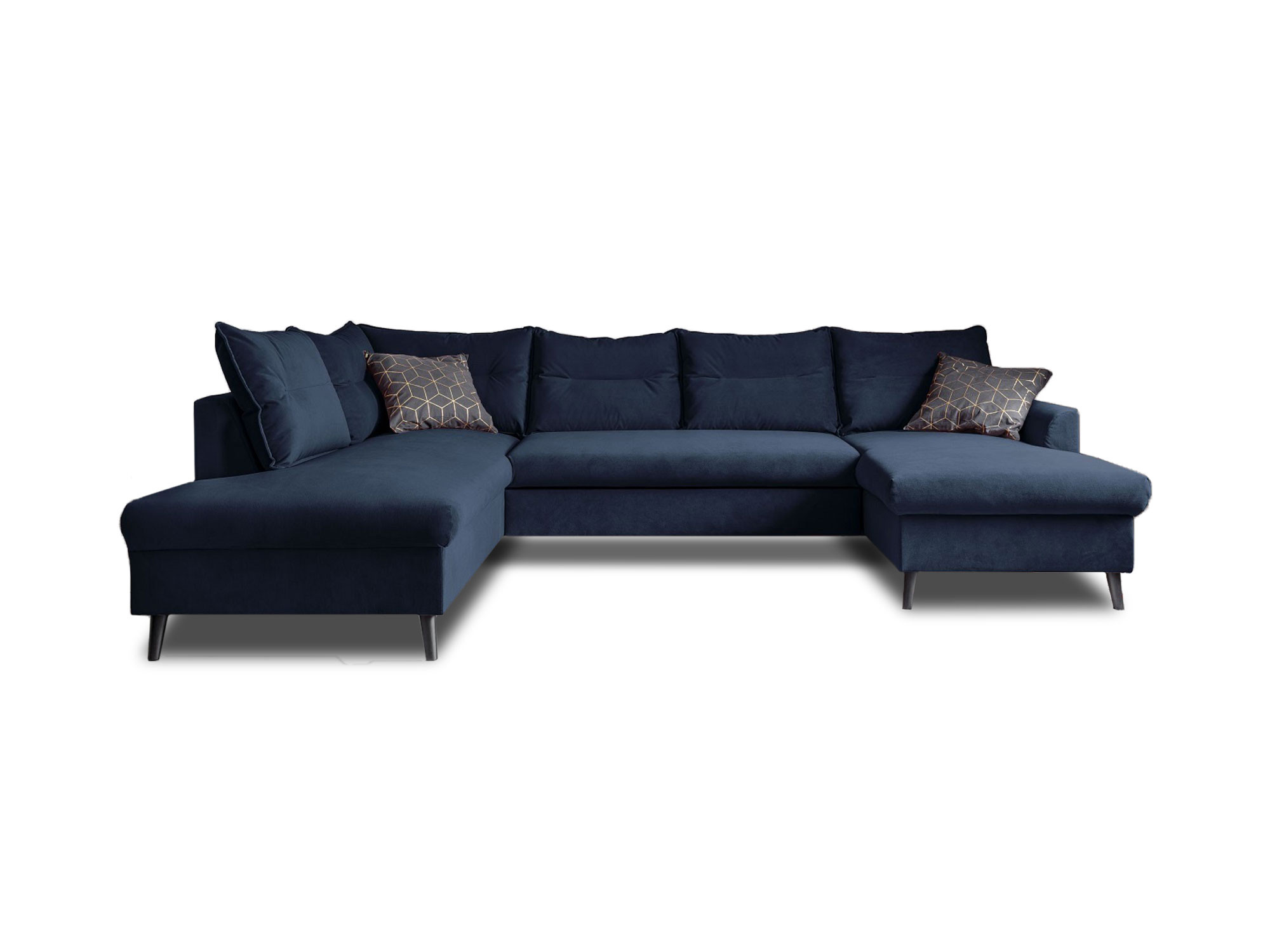 Canapé panoramique Angle gauche 7 places Tissu Bleu marine