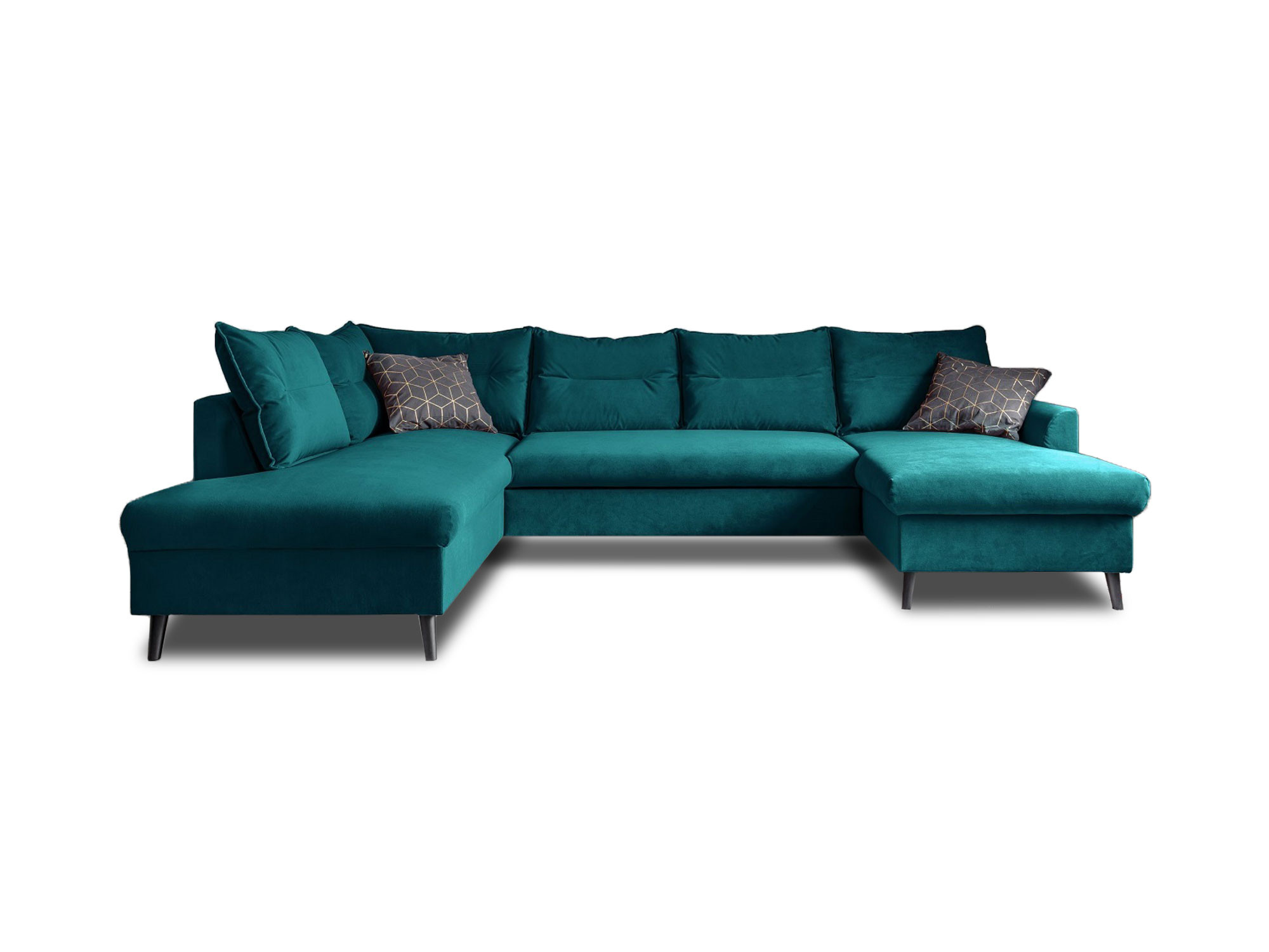 Canapé panoramique Angle gauche 7 places Tissu Bleu canard