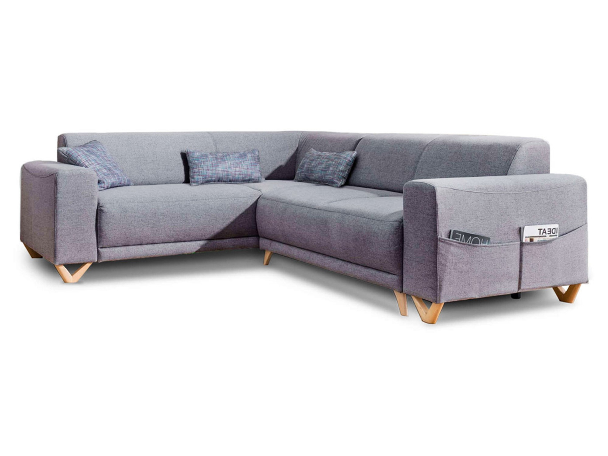 Canapé panoramique Angle gauche 6 places Tissu Gris foncé