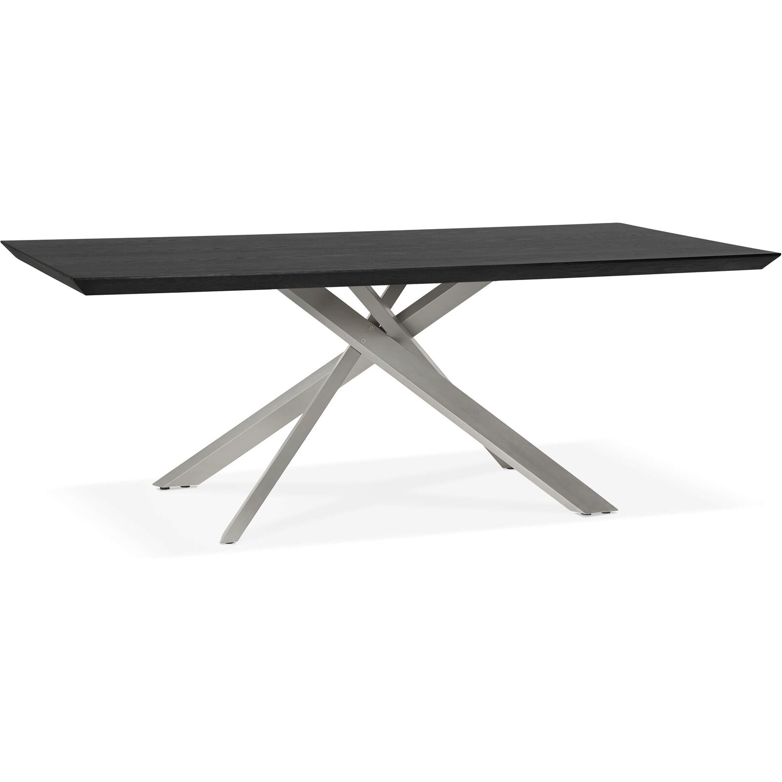 Table a diner plateau bois noir pieds blanc 8 places l200cm