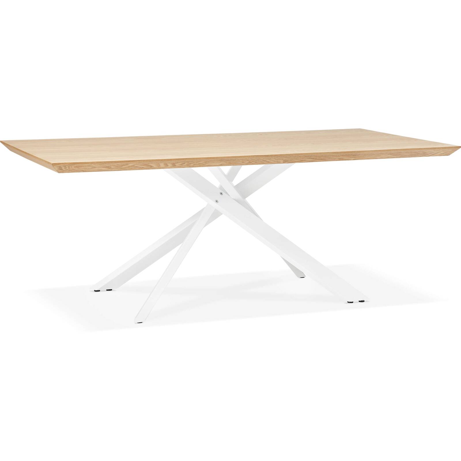 Table a diner plateau bois clair pieds blanc 8 places l200cm Table a diner plateau bois clair pieds blanc 8 places l200cm