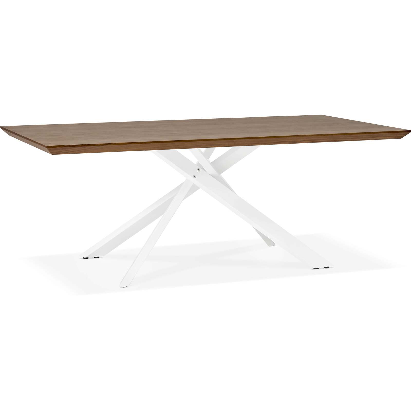Table a diner plateau bois foncé pieds blanc 8 places l200cm Table a diner plateau bois foncé pieds blanc 8 places l200cm